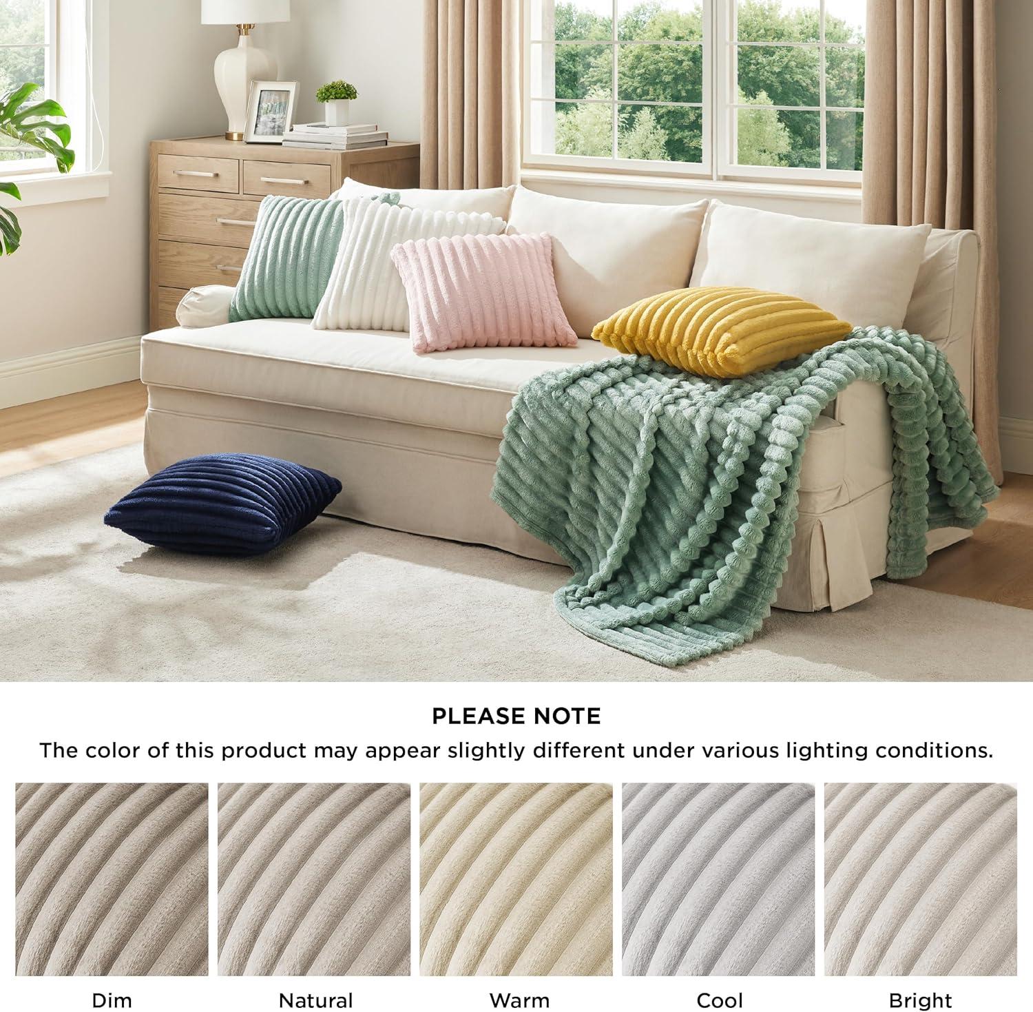 imageBedsure White Throw Pillow Covers 18x18 Set of 2 Soft Decorative Fluffy Striped Sofa Pillow Covers Home Decor for Living Room Couch Bed08linen