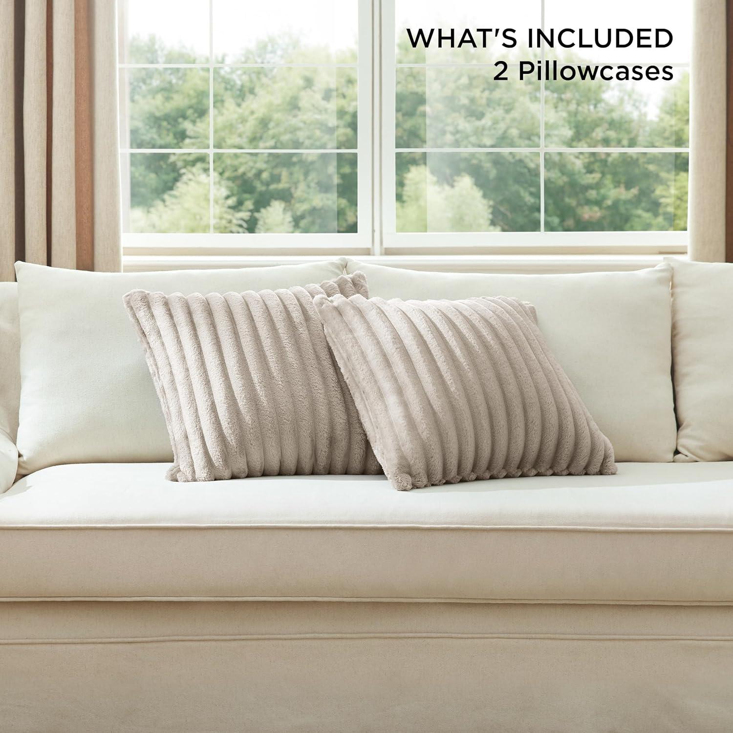 imageBedsure White Throw Pillow Covers 18x18 Set of 2 Soft Decorative Fluffy Striped Sofa Pillow Covers Home Decor for Living Room Couch Bed08linen