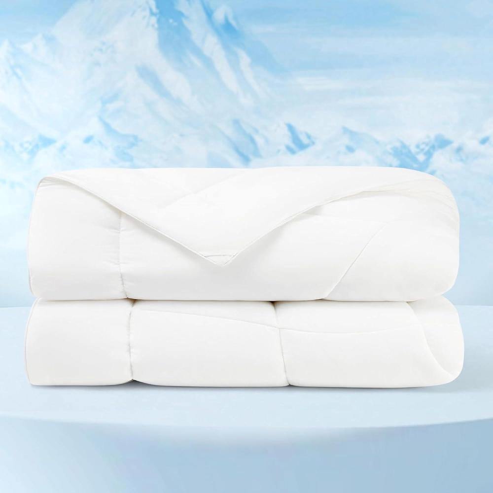 imageBedsure Cooling Comforter Queen Size Cooling Blankets for Hot Sleepers Lightweight Comforter for Summer with DualSided Cool Tech Soft Breathable Cold Blanket for Sleeping Green 88x88 InchesWhite