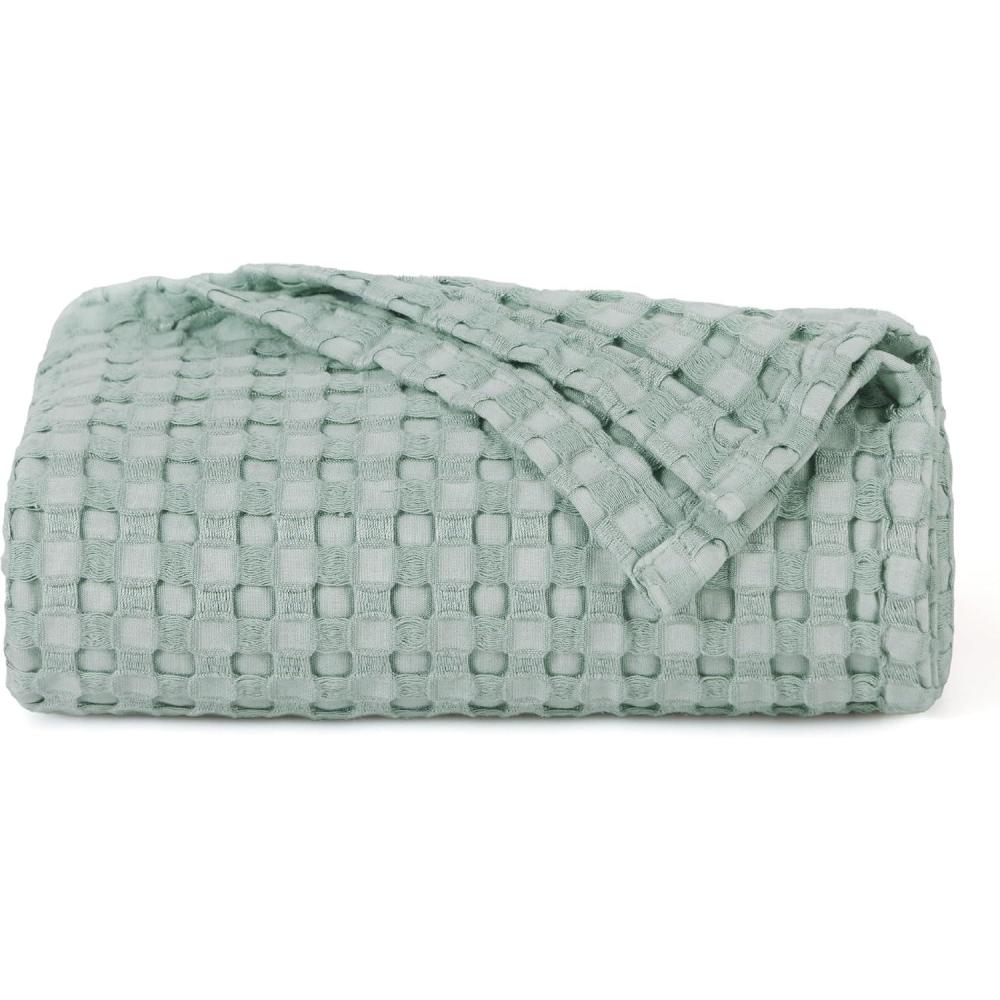 imageBedsure Cooling Cotton Waffle Weave Throw Blanket  Lightweight Breathable Blanket of Rayon Derived from Bamboo for Hot Sleepers Luxury Throws for Bed Couch and Sofa Ivory 50x70 InchesMint Green