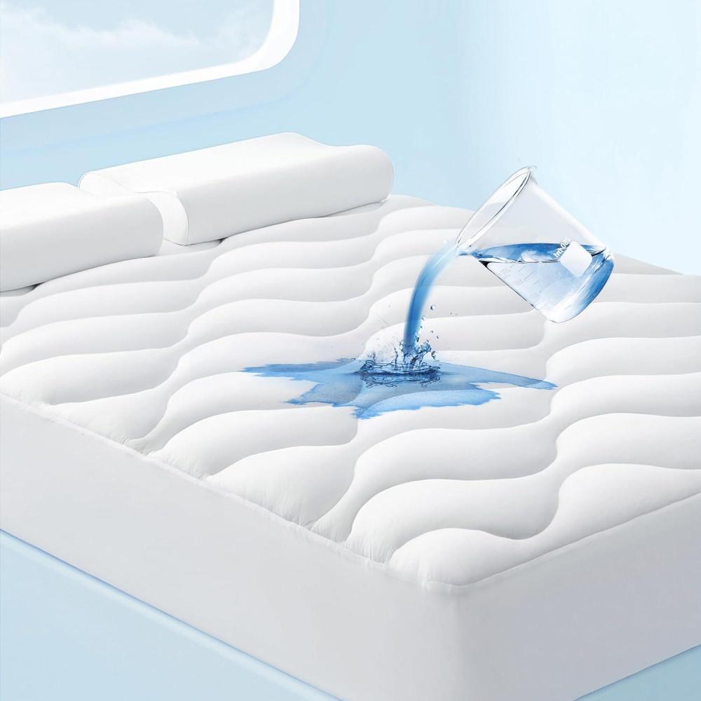 imageBedsure Full Size Waterproof Mattress Protector Soft ampamp Fluffy Mattress Pad Full Quilted Cooling Topper with 821 Inches Deep Pocket Washable Breathable Bed Cover White