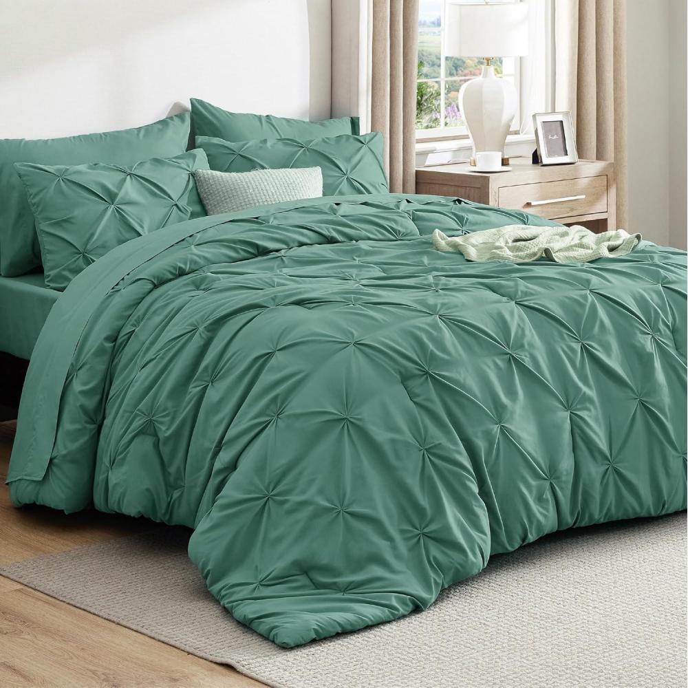 imageBedsure Twin XL Comforter Set Extra Long 5 Pieces Dorm Bedding Sets Pinch Pleat Pink Bed in a Bag with Comforter Sheets Pillowcase ampamp Sham08 Graysih Green