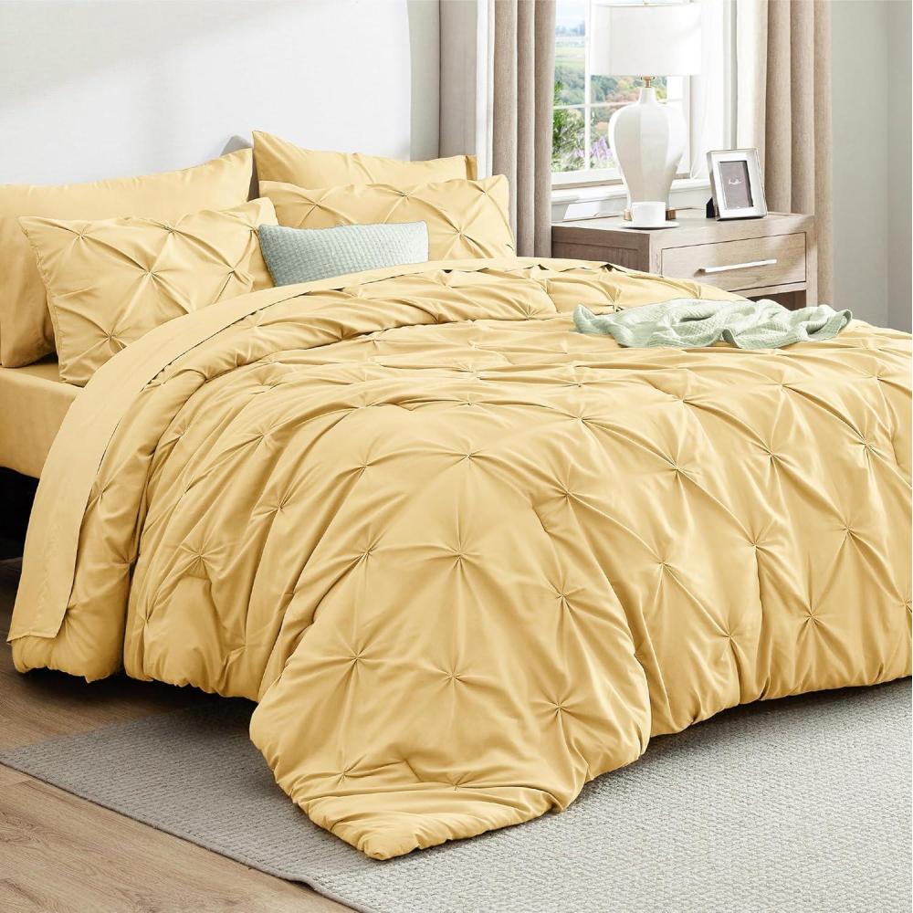 imageBedsure Twin XL Comforter Set Extra Long 5 Pieces Dorm Bedding Sets Pinch Pleat Pink Bed in a Bag with Comforter Sheets Pillowcase ampamp Sham17 Yellow
