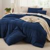 Bedsure Twin Comforter Set – 3 Pieces Pinch Pleat Bed Set, Beige Boho Bedding for All Season, 1 Soft Comforter, 1 Pillowcase, 1 Decorative Pillow(01 – Navy)