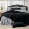 Bedsure Queen Comforter Set – 7 Pieces Reversible Beige Bedding, Queen Size Bed Set for All Seasons, Bed in a Bag with Down Alternative Comforter, Sheets, Pillowcases & Shams(10 – Dark Black & Grey)