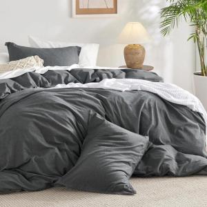 Bedsure Comforter Set Queen Size Grayish Olive Green – Cotton Fabric with Microfiber Inner Fill, Queen Comforter Set for All Seasons, 3 Pieces, 1 Comforter (90″x90″) and 2 Pillow Cases (20″x26″)(02 – Dark Grey)