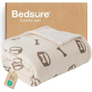 Bedsure Waterproof Blanket for Bed – Soft Print Sherpa Fleece Pet Cat Dog Blankets for Large Dogs Couch Protection, Soft Plush Reversible Furniture Protector, Twin Size, 60″x80″, Beige(Beige)