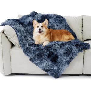 Bedsure Waterproof Dog Blankets for Large Dogs – Calming Cat Blanket for Couch Protector Washable, Long Faux Fur Pet Throw Blanket for Puppy, Reversible Furniture Protection, 50″x60″, Brown(Tie-dye Navy)