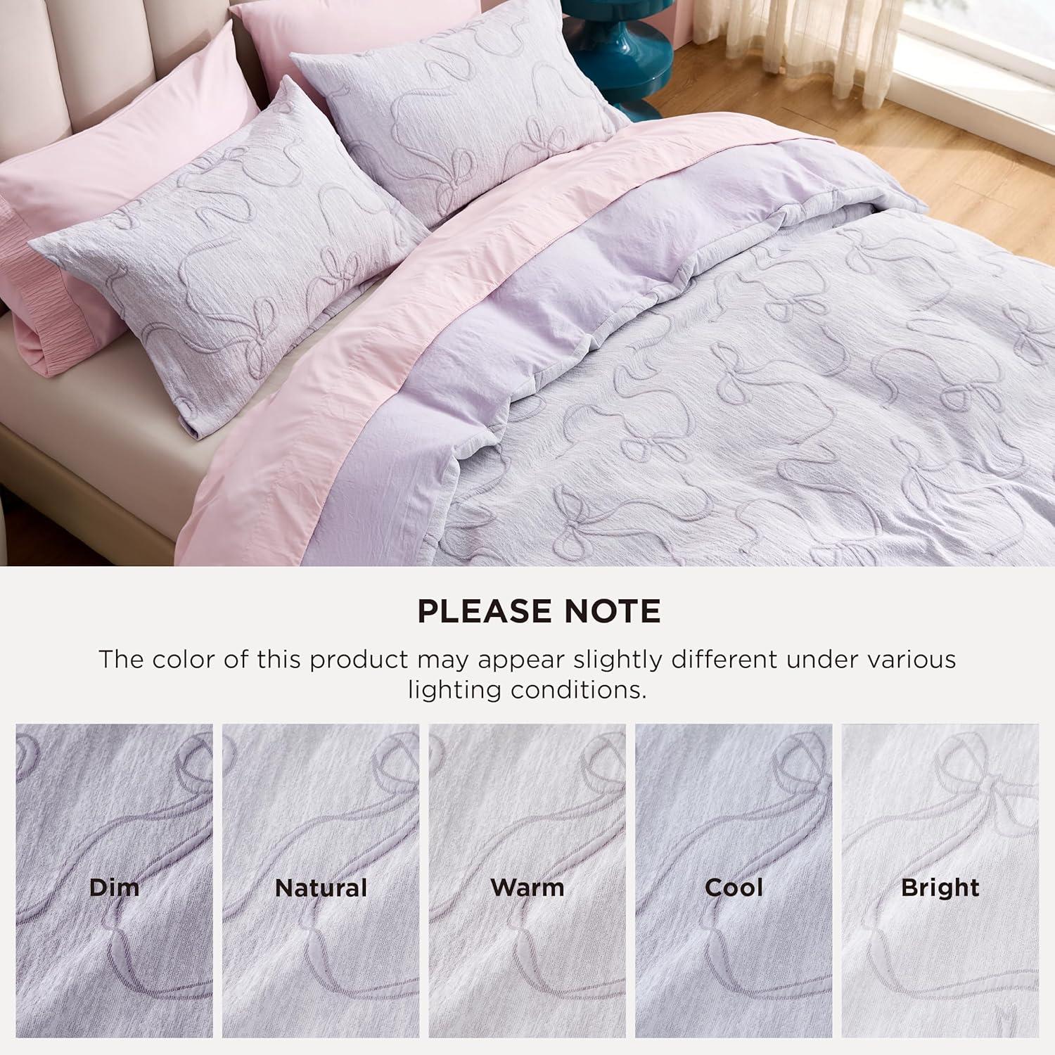 imageBedsure Boho Duvet Cover Queen Size with Fitted Sheet Boho Bedding Comforter Set 4 Pieces Includes 1 Duvet Cover 90quotx90quot with Zipper Closure 2 Pillow Shams 1 Fitted Sheet Beige22 Purple Bowknot No Comforter