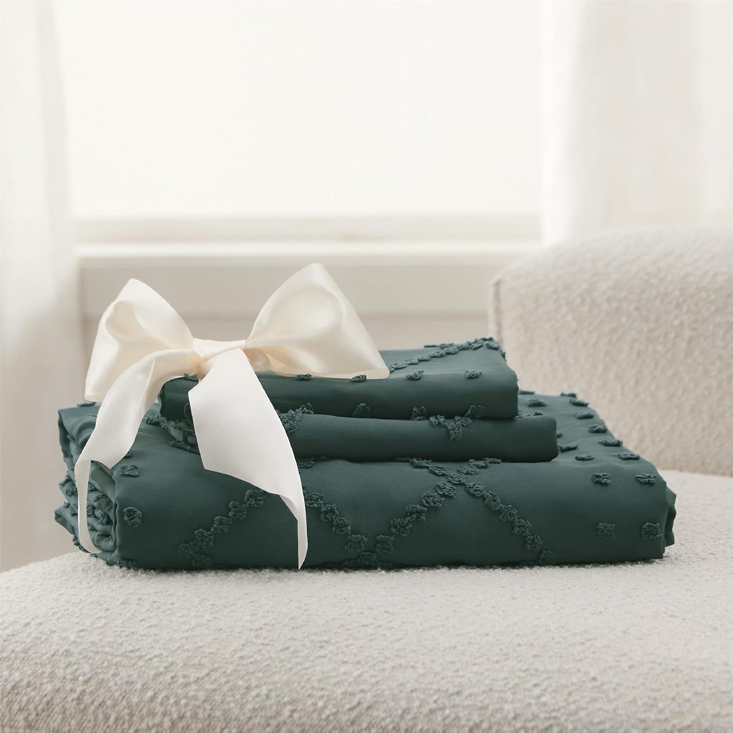 imageBedsure Boho Duvet Cover Queen Size with Fitted Sheet Boho Bedding Comforter Set 4 Pieces Includes 1 Duvet Cover 90quotx90quot with Zipper Closure 2 Pillow Shams 1 Fitted Sheet Beige06 Forest Green No Comforter