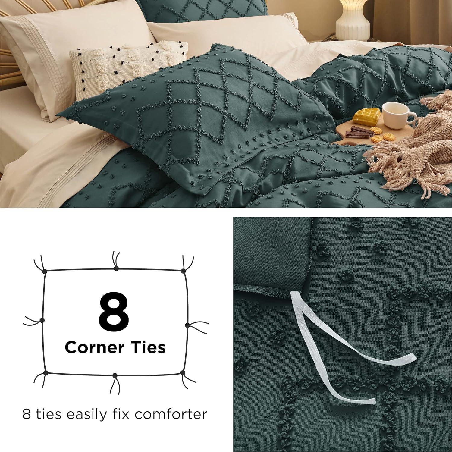 imageBedsure Boho Duvet Cover Queen Size with Fitted Sheet Boho Bedding Comforter Set 4 Pieces Includes 1 Duvet Cover 90quotx90quot with Zipper Closure 2 Pillow Shams 1 Fitted Sheet Beige06 Forest Green No Comforter
