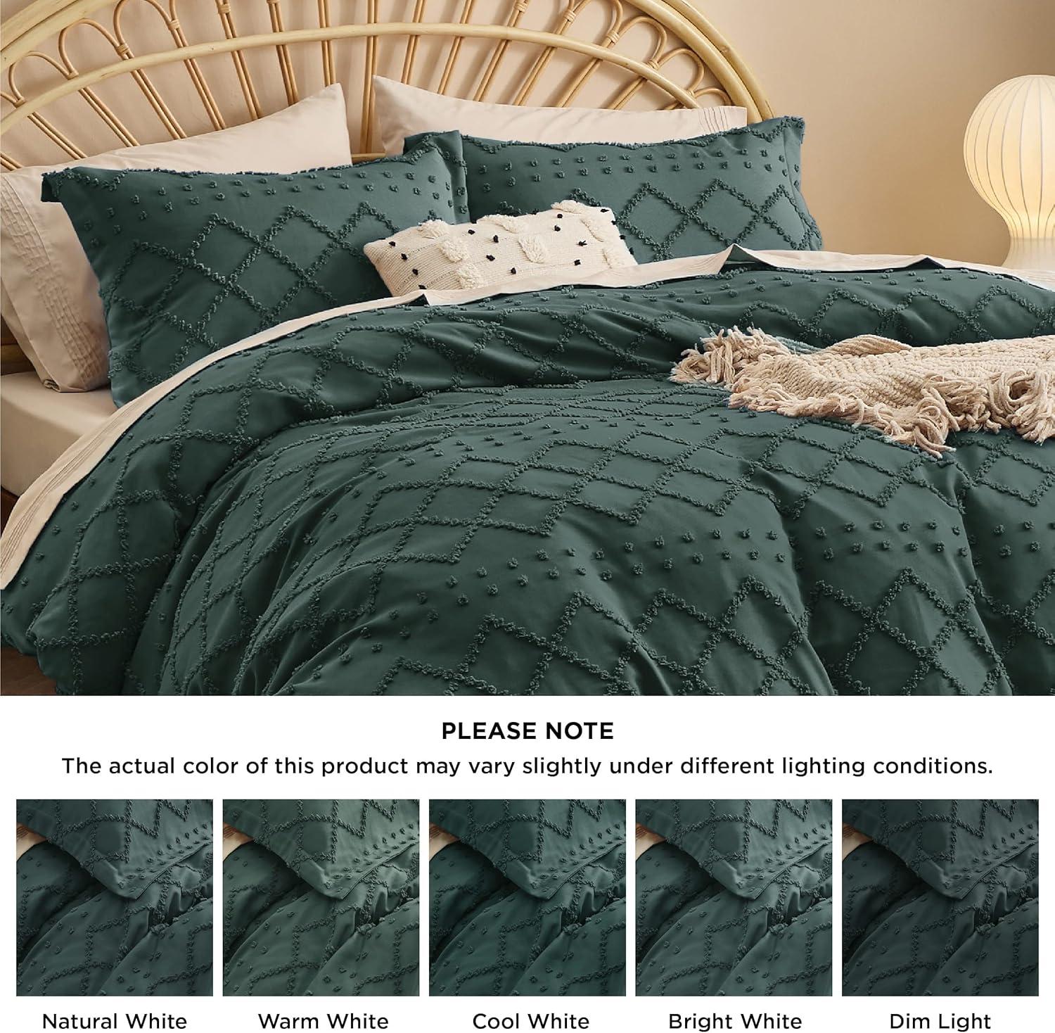 imageBedsure Boho Duvet Cover Queen Size with Fitted Sheet Boho Bedding Comforter Set 4 Pieces Includes 1 Duvet Cover 90quotx90quot with Zipper Closure 2 Pillow Shams 1 Fitted Sheet Beige06 Forest Green No Comforter