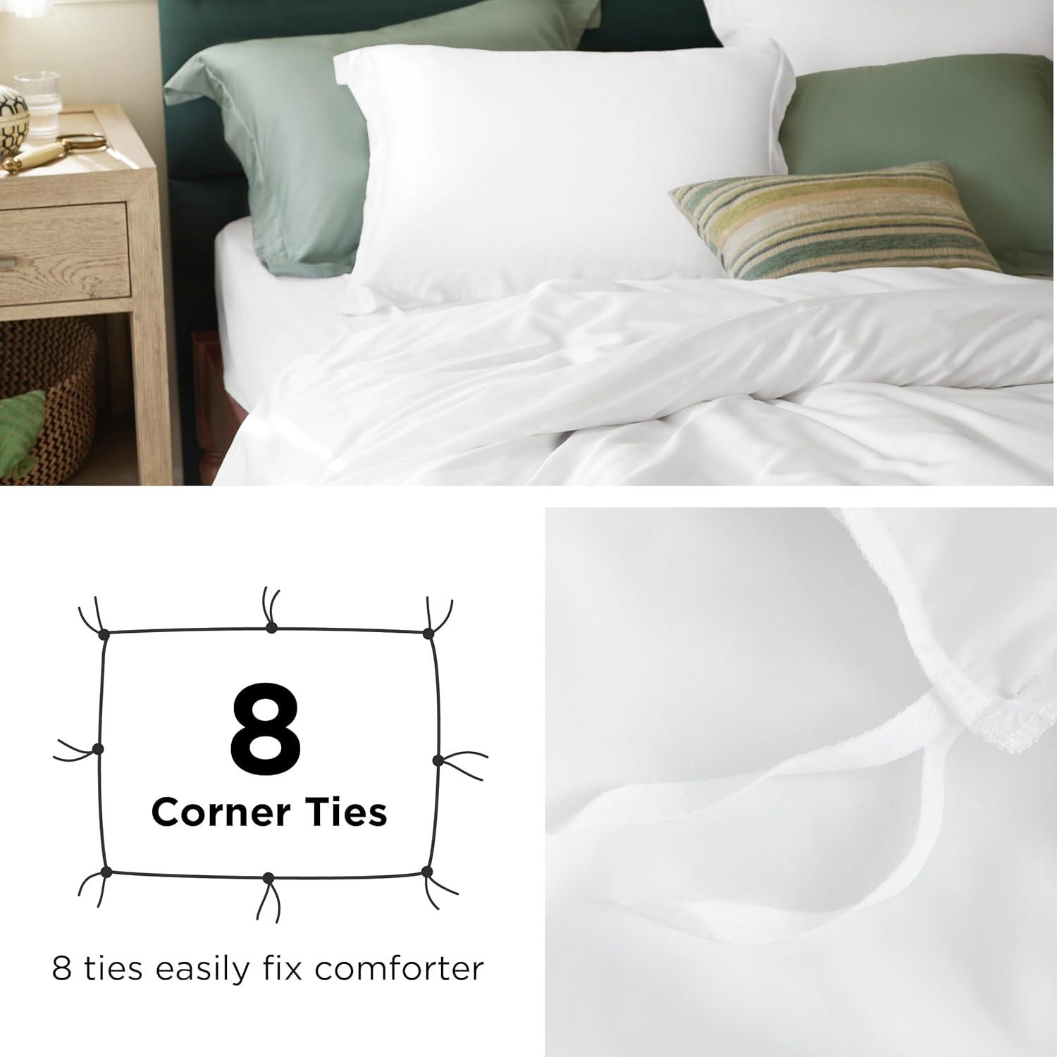 imageBedsure Duvet Cover Queen Size MoistureWicking Silky Eucalyptus Lyocell Cotton Hybrid Comforter Cover Set for Hot Sleeper GentleSoft and Breathable Cooling Bedding Set Bright White01 Bright White No Comforter