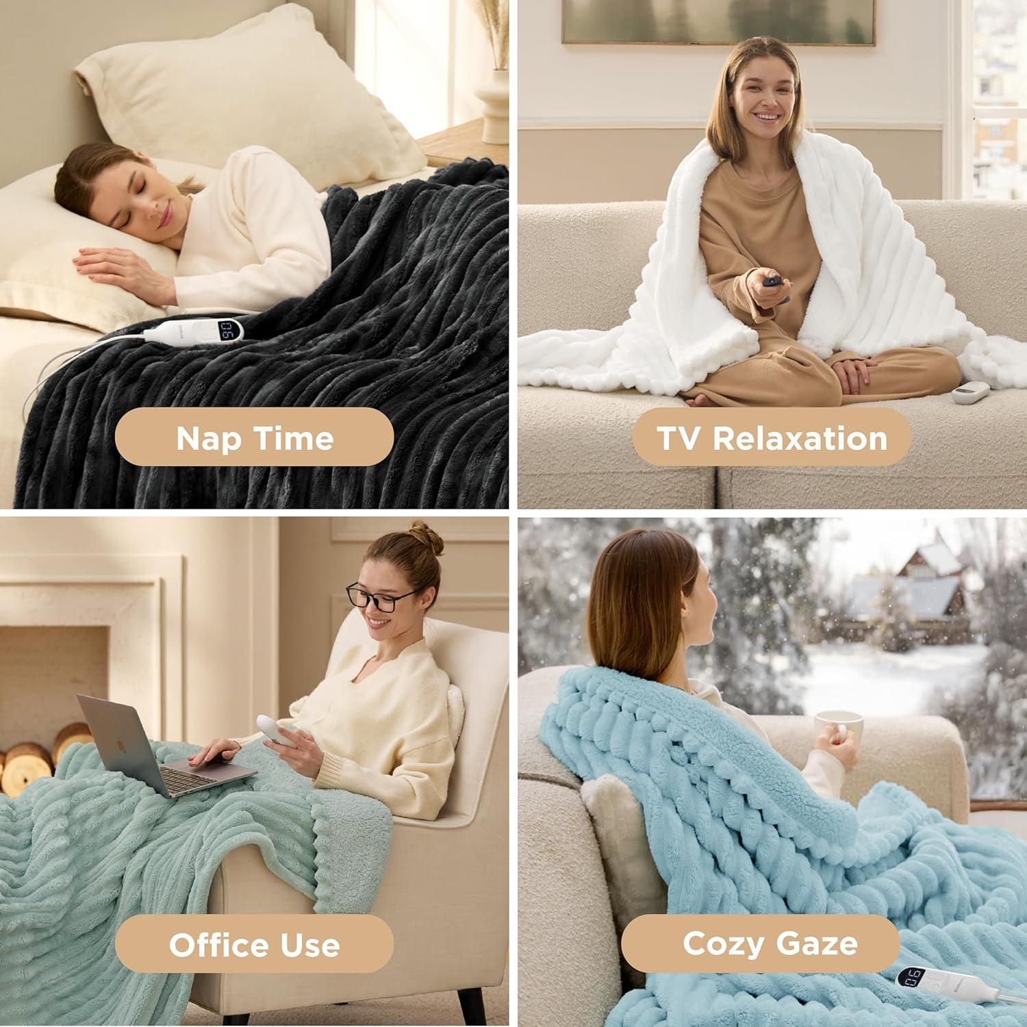 imageBedsure Heated Blanket Throw Flannel Sherpa Electric Blanket with Gingerbread Pattern for Grandma Heated Throw with 6 Heating Levels 4 Time Settings 3Hour AutoOff 50quotx60quot11 Emerald Green
