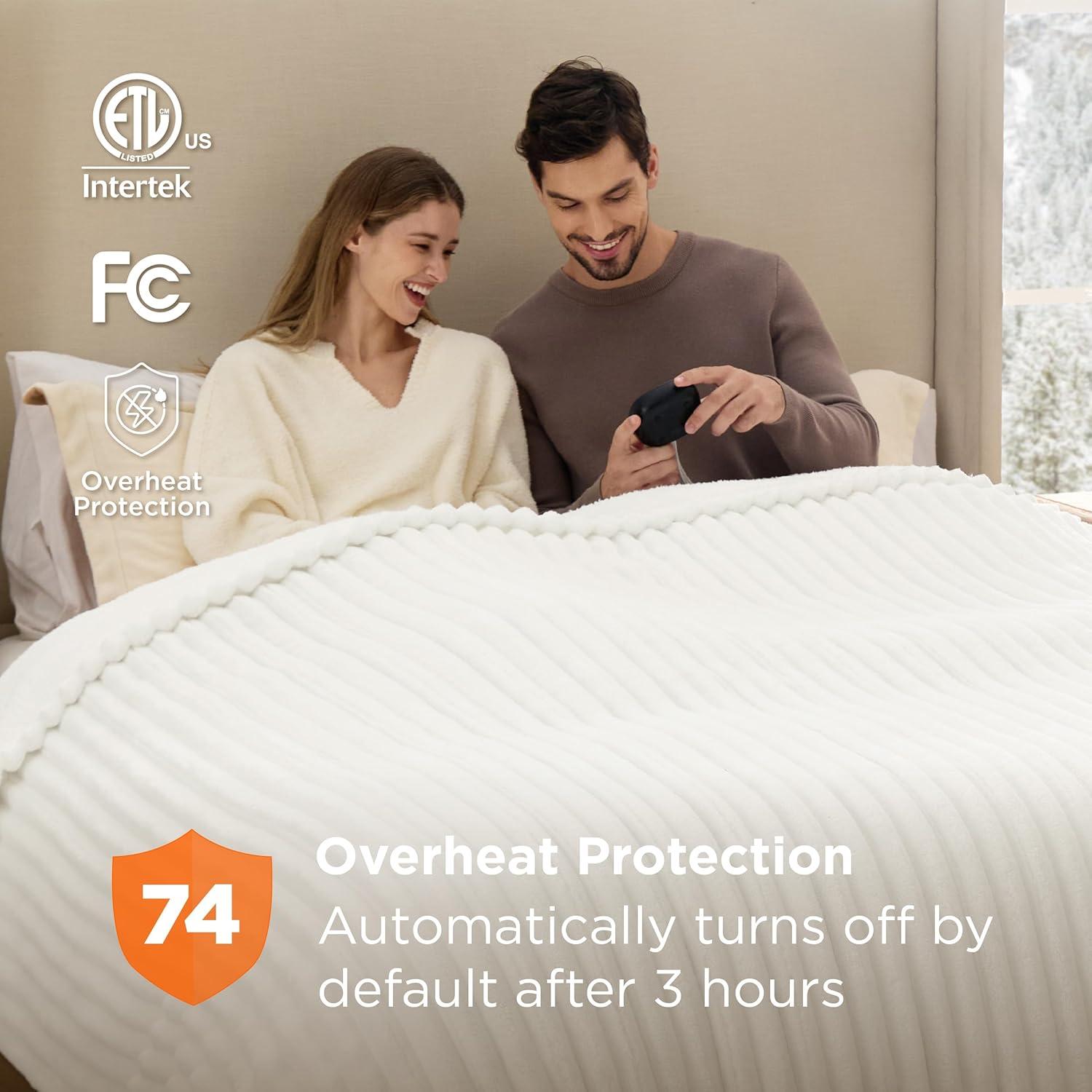 imageBedsure Heated Blanket Throw Flannel Sherpa Electric Blanket with Gingerbread Pattern for Grandma Heated Throw with 6 Heating Levels 4 Time Settings 3Hour AutoOff 50quotx60quot08 White