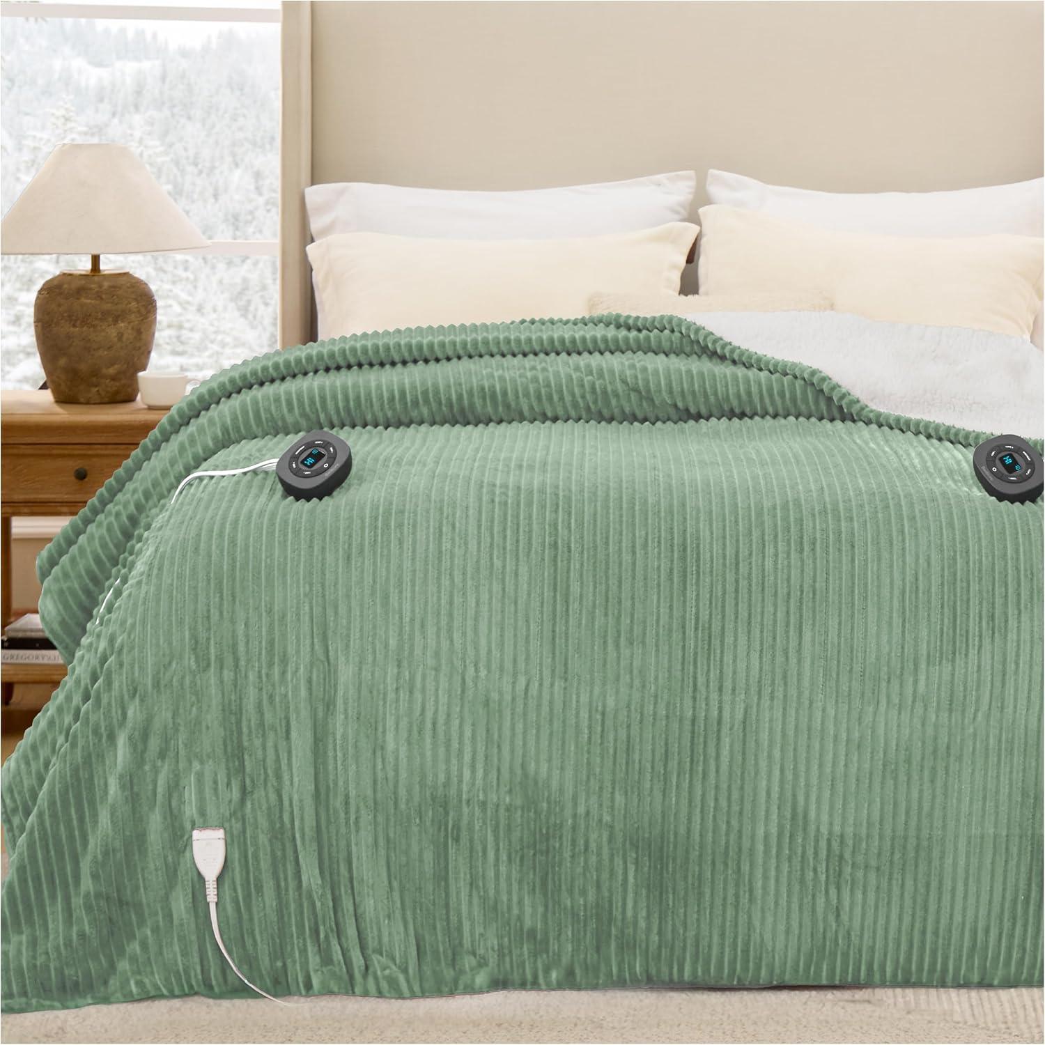 imageBedsure Heated Blanket Throw Flannel Sherpa Electric Blanket with Gingerbread Pattern for Grandma Heated Throw with 6 Heating Levels 4 Time Settings 3Hour AutoOff 50quotx60quot08 Green