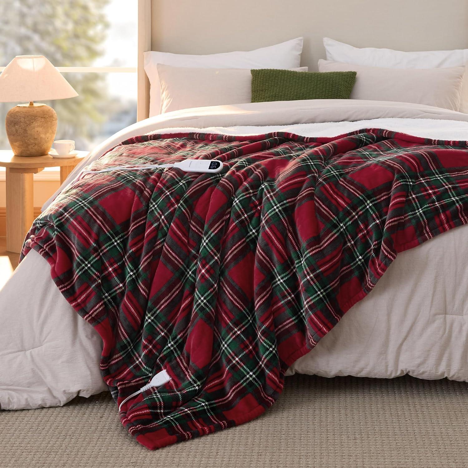imageBedsure Heated Blanket Throw Flannel Sherpa Electric Blanket with Gingerbread Pattern for Grandma Heated Throw with 6 Heating Levels 4 Time Settings 3Hour AutoOff 50quotx60quot22 Red