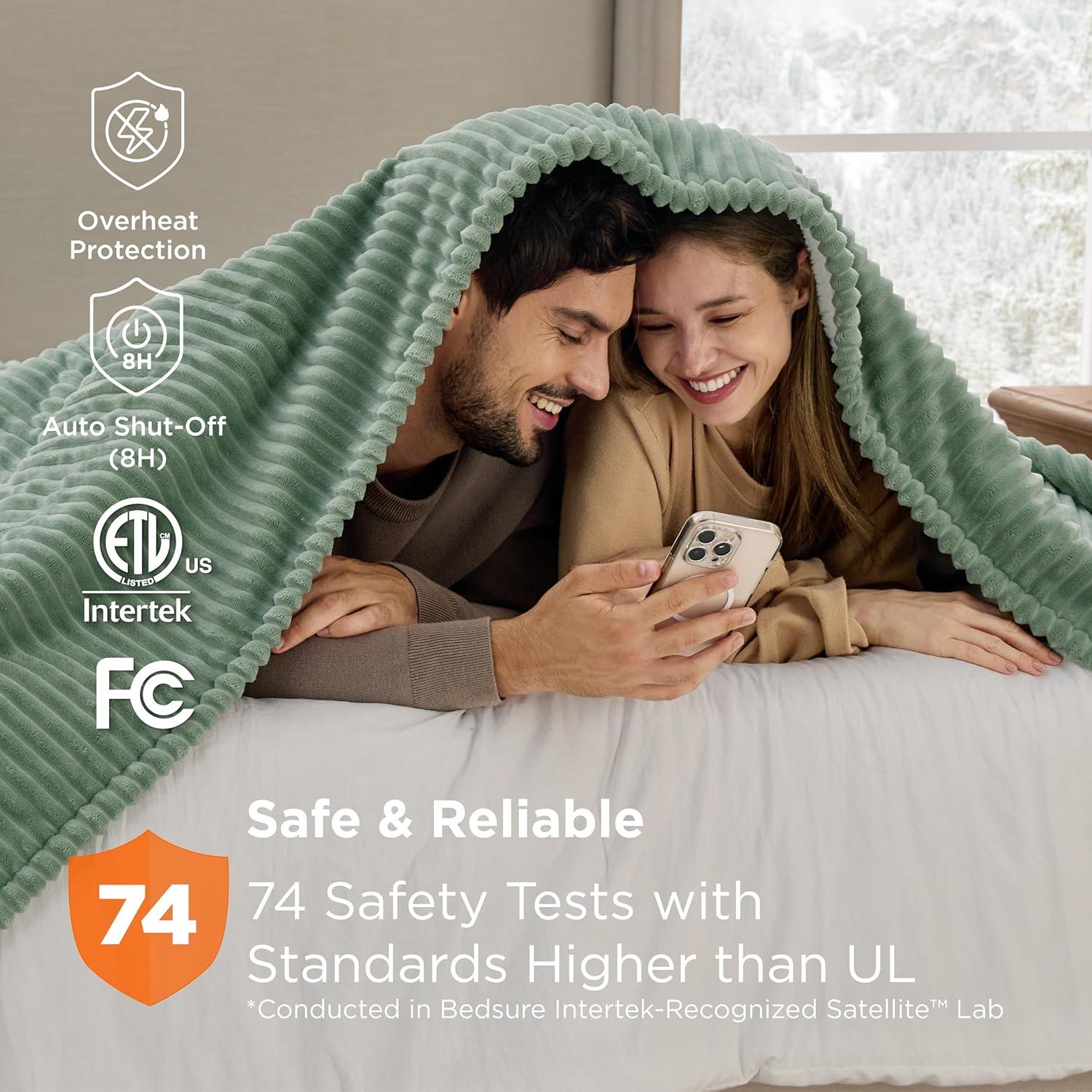 imageBedsure Heated Blanket Throw Flannel Sherpa Electric Blanket with Gingerbread Pattern for Grandma Heated Throw with 6 Heating Levels 4 Time Settings 3Hour AutoOff 50quotx60quot08 Green