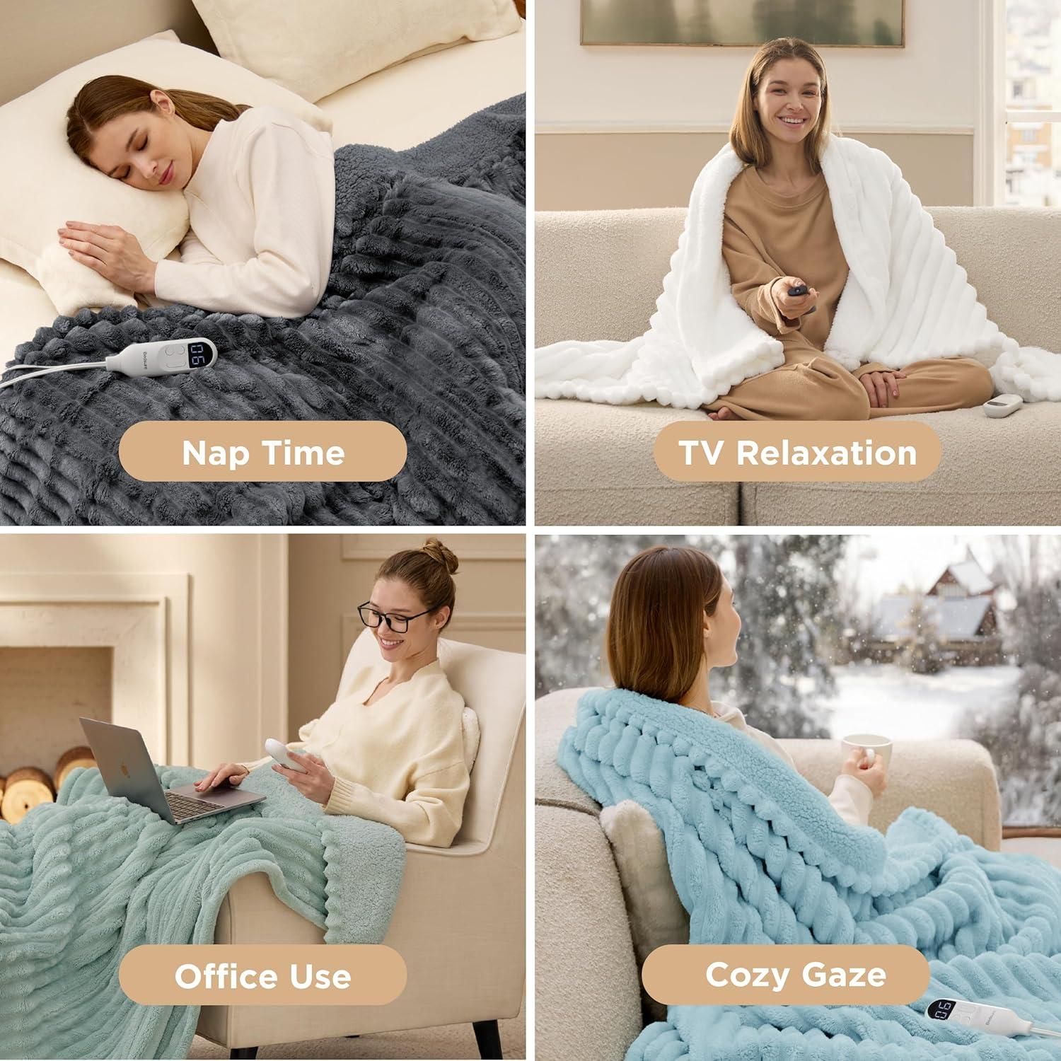 imageBedsure Heated Blanket Throw Flannel Sherpa Electric Blanket with Gingerbread Pattern for Grandma Heated Throw with 6 Heating Levels 4 Time Settings 3Hour AutoOff 50quotx60quot09 Grey