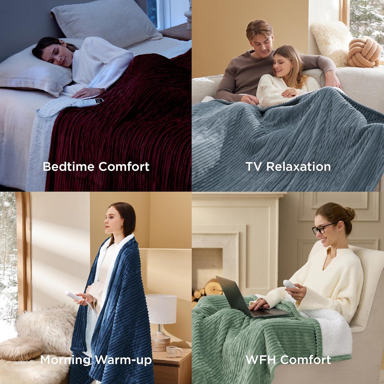 imageBedsure Heated Blanket Throw Flannel Sherpa Electric Blanket with Gingerbread Pattern for Grandma Heated Throw with 6 Heating Levels 4 Time Settings 3Hour AutoOff 50quotx60quot08 Green