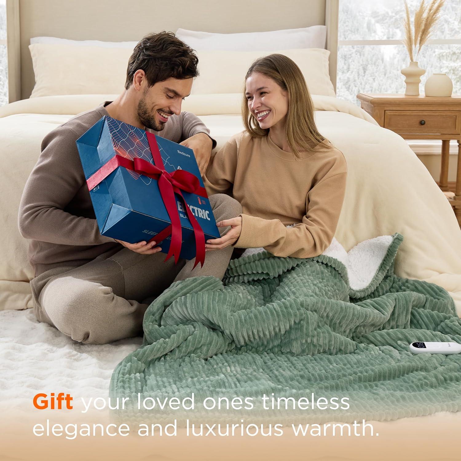 imageBedsure Heated Blanket Throw Flannel Sherpa Electric Blanket with Gingerbread Pattern for Grandma Heated Throw with 6 Heating Levels 4 Time Settings 3Hour AutoOff 50quotx60quot08 Green