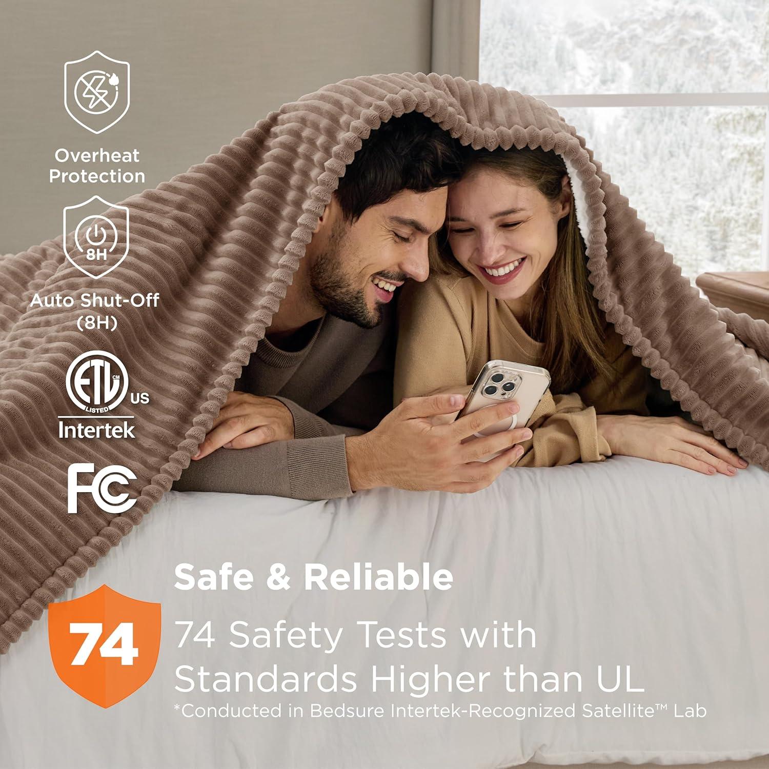 imageBedsure Heated Blanket Throw Flannel Sherpa Electric Blanket with Gingerbread Pattern for Grandma Heated Throw with 6 Heating Levels 4 Time Settings 3Hour AutoOff 50quotx60quot06 Brown