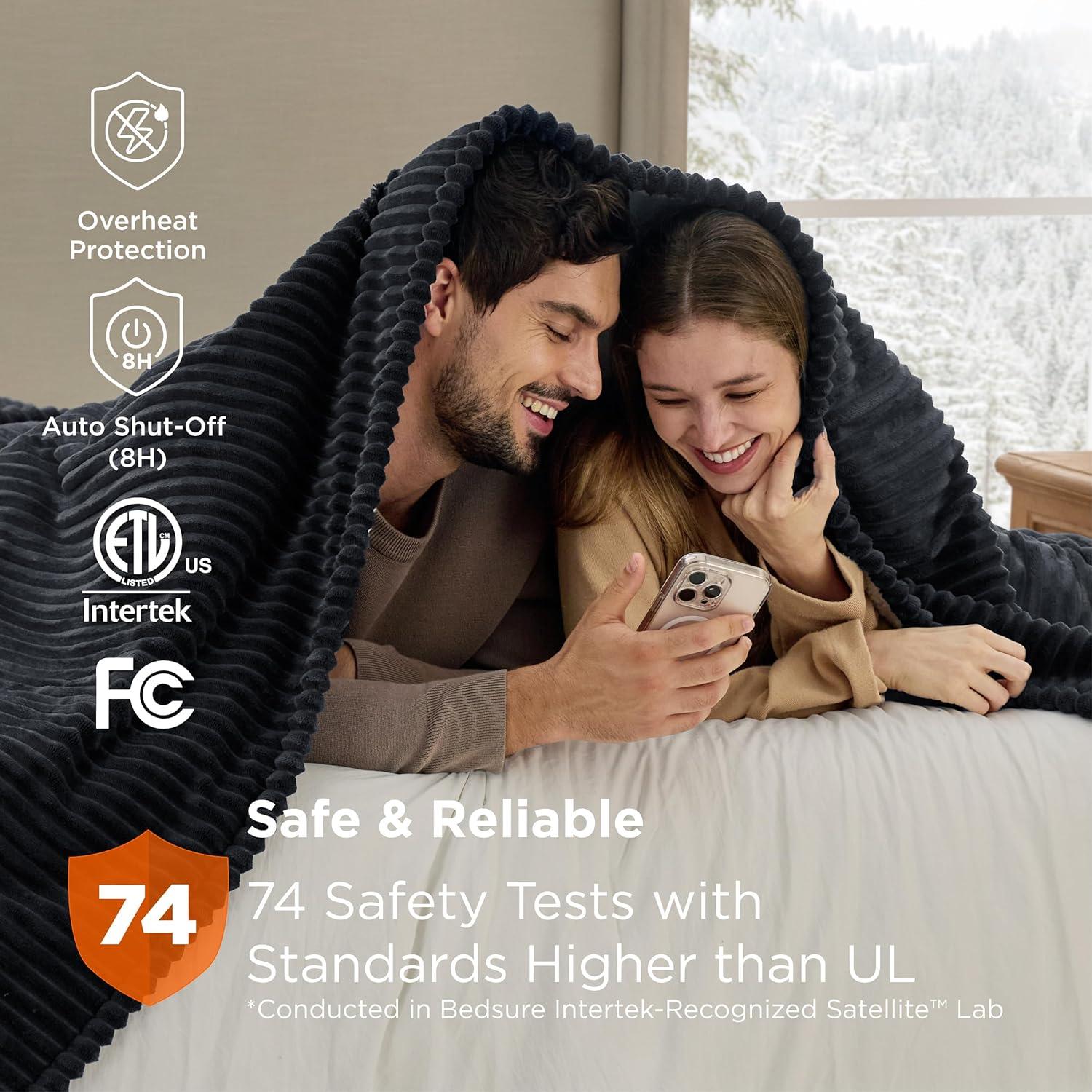 imageBedsure Heated Blanket Throw Flannel Sherpa Electric Blanket with Gingerbread Pattern for Grandma Heated Throw with 6 Heating Levels 4 Time Settings 3Hour AutoOff 50quotx60quot07 Black