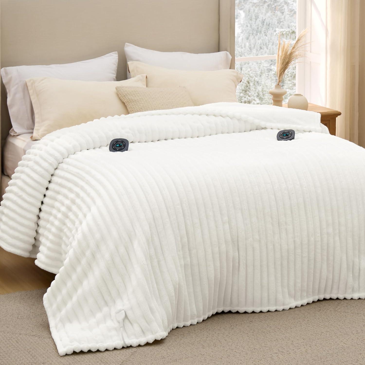 imageBedsure Heated Blanket Throw Flannel Sherpa Electric Blanket with Gingerbread Pattern for Grandma Heated Throw with 6 Heating Levels 4 Time Settings 3Hour AutoOff 50quotx60quot08 White