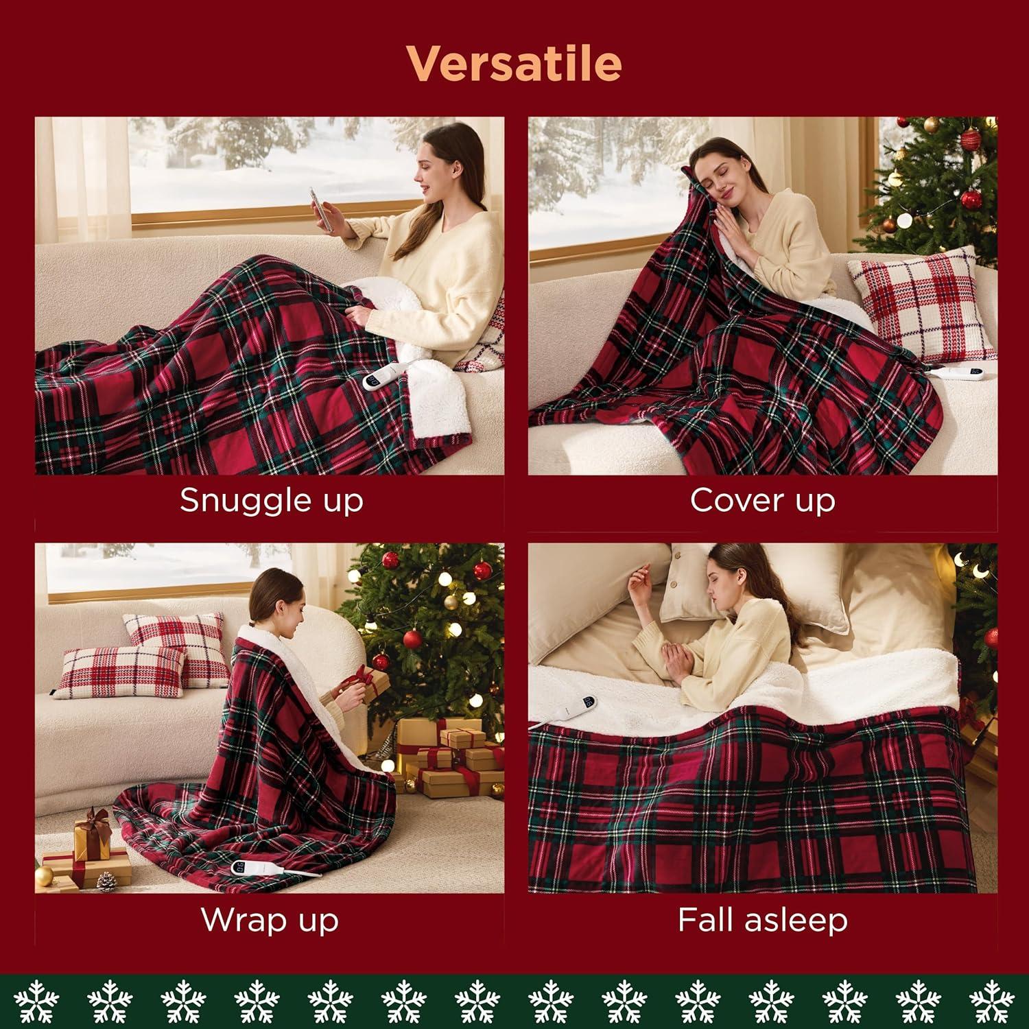 imageBedsure Heated Blanket Throw Flannel Sherpa Electric Blanket with Gingerbread Pattern for Grandma Heated Throw with 6 Heating Levels 4 Time Settings 3Hour AutoOff 50quotx60quot22 Red