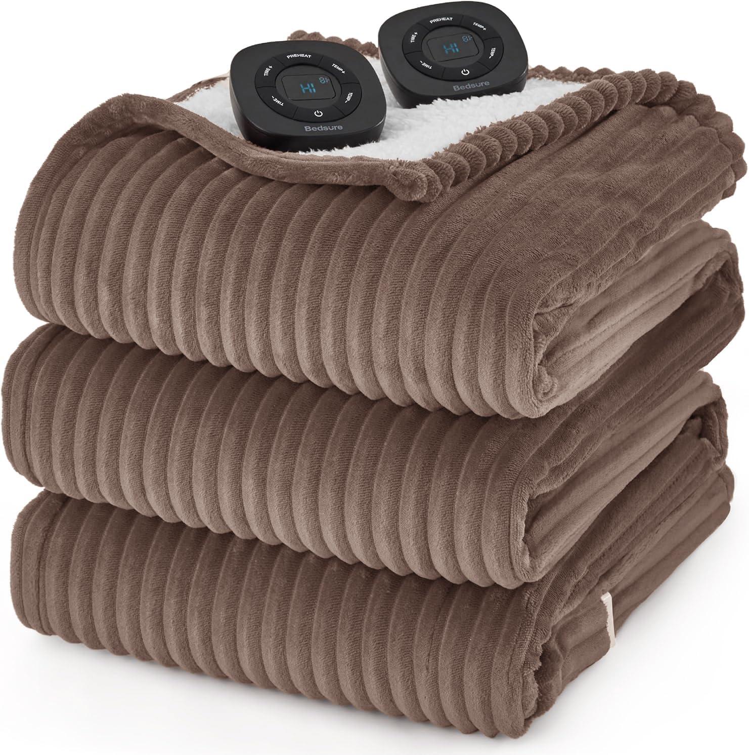 imageBedsure Heated Blanket Throw Flannel Sherpa Electric Blanket with Gingerbread Pattern for Grandma Heated Throw with 6 Heating Levels 4 Time Settings 3Hour AutoOff 50quotx60quot06 Brown
