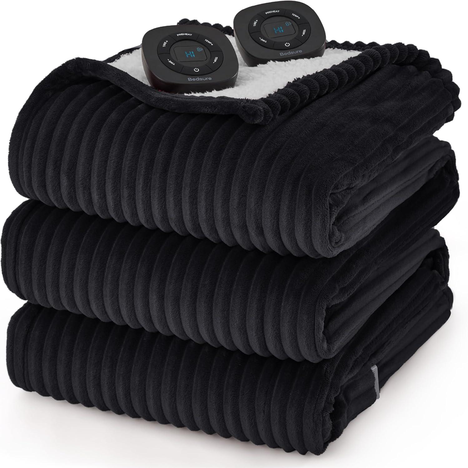 imageBedsure Heated Blanket Throw Flannel Sherpa Electric Blanket with Gingerbread Pattern for Grandma Heated Throw with 6 Heating Levels 4 Time Settings 3Hour AutoOff 50quotx60quot07 Black