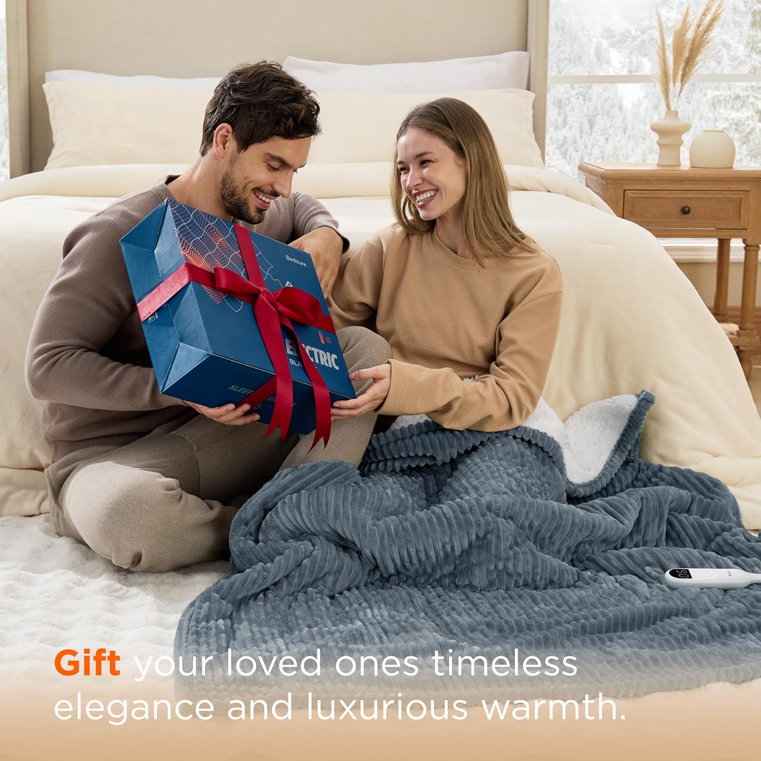 imageBedsure Heated Blanket Throw Flannel Sherpa Electric Blanket with Gingerbread Pattern for Grandma Heated Throw with 6 Heating Levels 4 Time Settings 3Hour AutoOff 50quotx60quot05 Burgundy