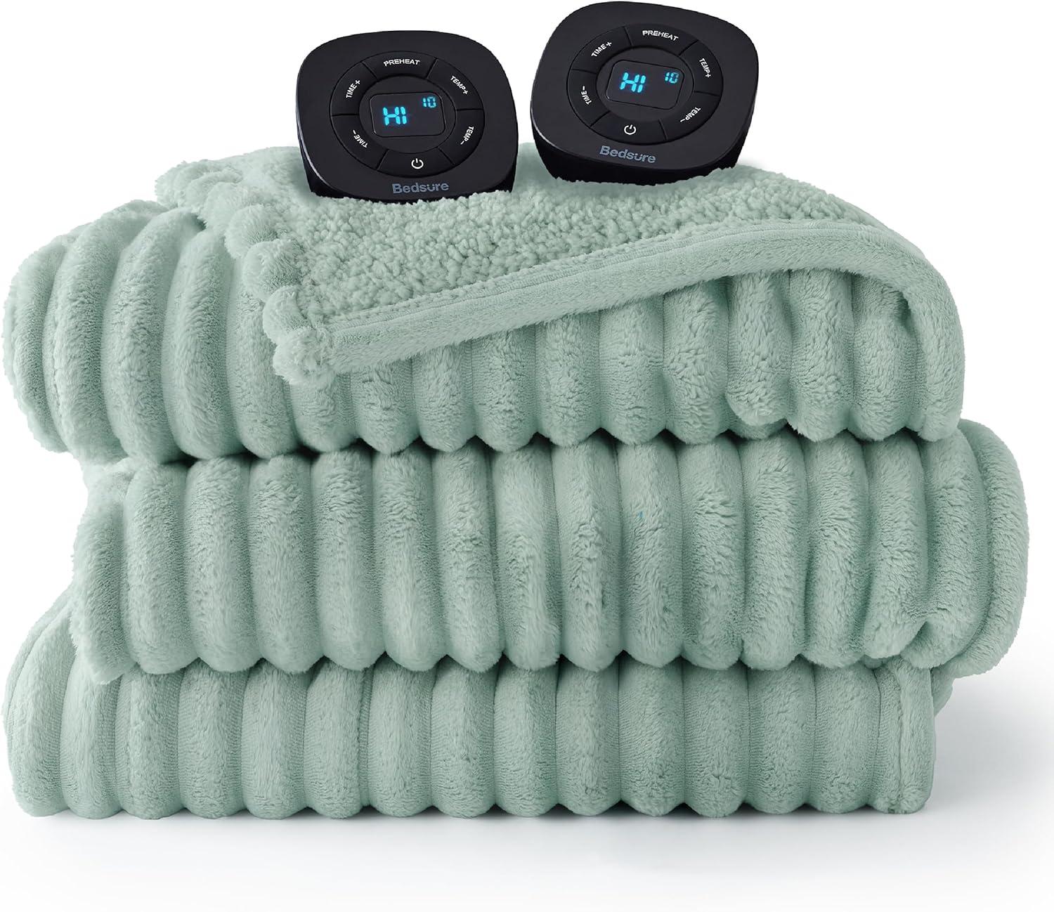 imageBedsure Heated Blanket Throw Flannel Sherpa Electric Blanket with Gingerbread Pattern for Grandma Heated Throw with 6 Heating Levels 4 Time Settings 3Hour AutoOff 50quotx60quot11 Emerald Green