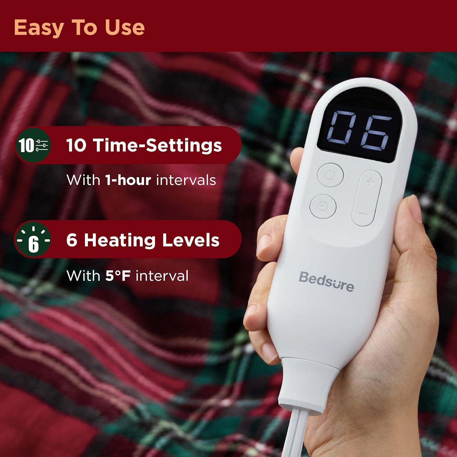 imageBedsure Heated Blanket Throw Flannel Sherpa Electric Blanket with Gingerbread Pattern for Grandma Heated Throw with 6 Heating Levels 4 Time Settings 3Hour AutoOff 50quotx60quot22 Red