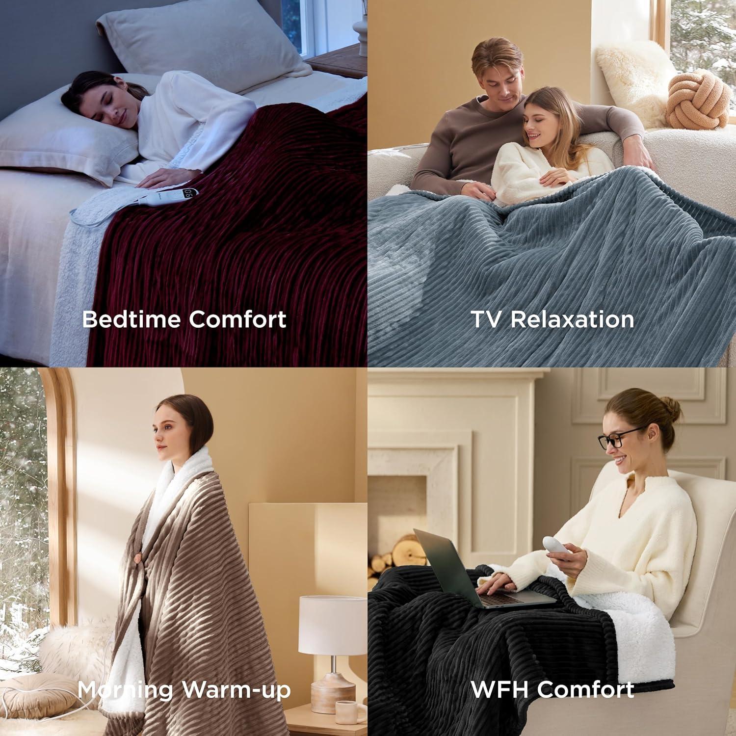 imageBedsure Heated Blanket Throw Flannel Sherpa Electric Blanket with Gingerbread Pattern for Grandma Heated Throw with 6 Heating Levels 4 Time Settings 3Hour AutoOff 50quotx60quot07 Black