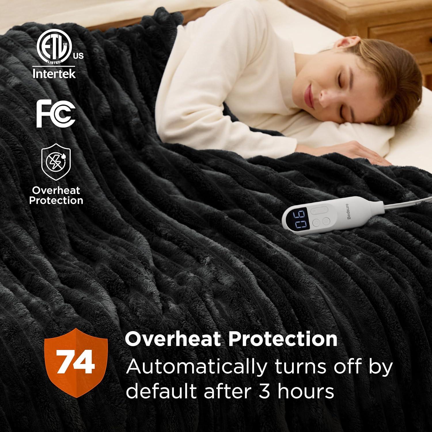 imageBedsure Heated Blanket Throw Flannel Sherpa Electric Blanket with Gingerbread Pattern for Grandma Heated Throw with 6 Heating Levels 4 Time Settings 3Hour AutoOff 50quotx60quot12 Black