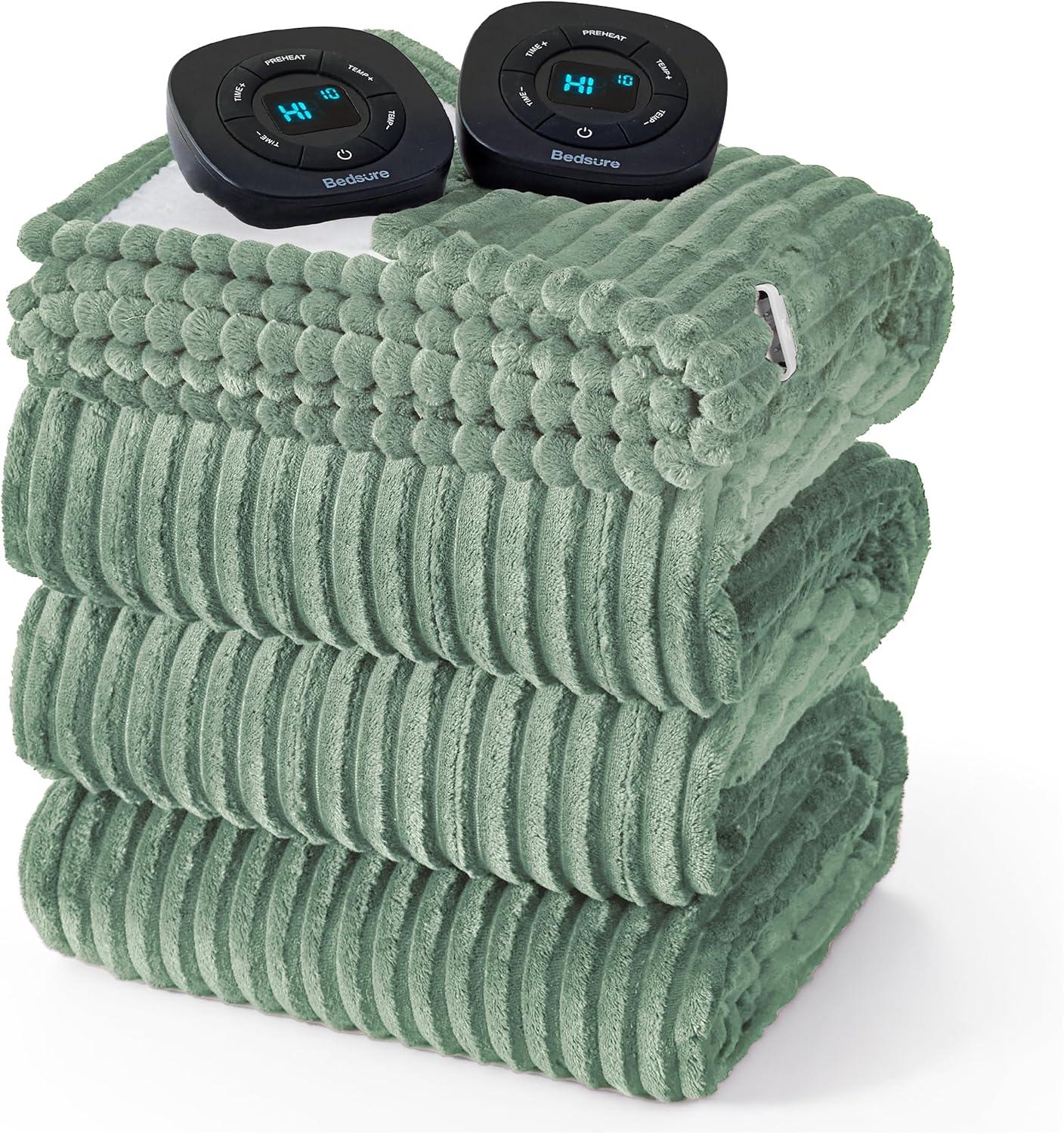 imageBedsure Heated Blanket Throw Flannel Sherpa Electric Blanket with Gingerbread Pattern for Grandma Heated Throw with 6 Heating Levels 4 Time Settings 3Hour AutoOff 50quotx60quot08 Green