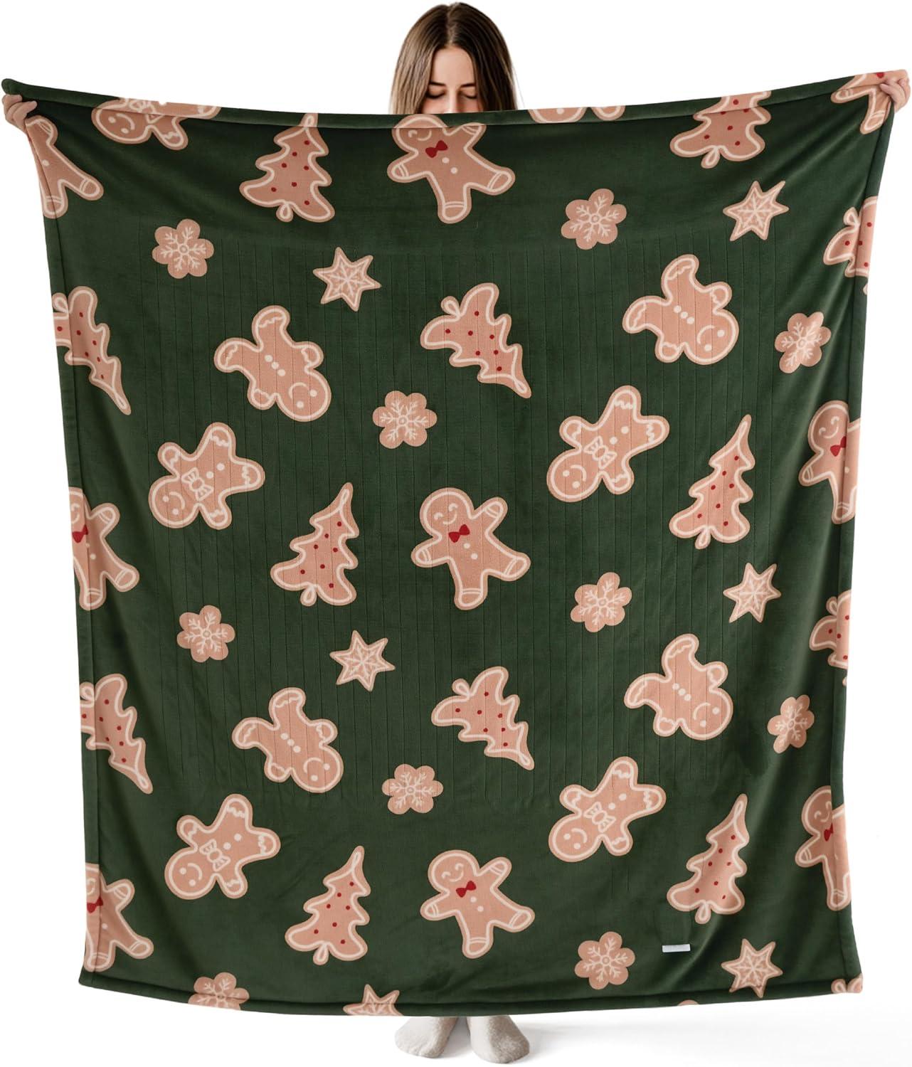 imageBedsure Heated Blanket Throw Flannel Sherpa Electric Blanket with Gingerbread Pattern for Grandma Heated Throw with 6 Heating Levels 4 Time Settings 3Hour AutoOff 50quotx60quot00 Gingerbread Man