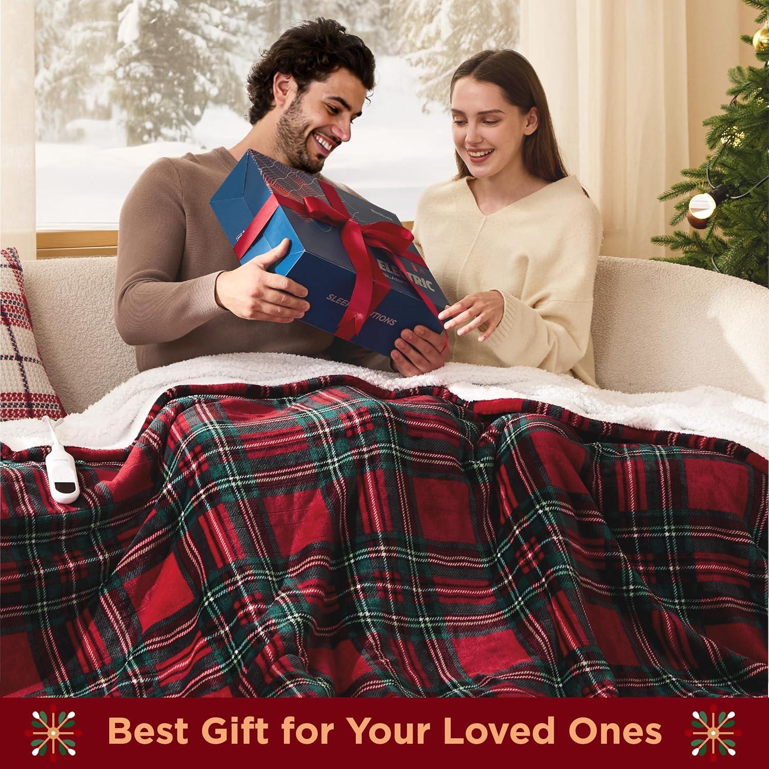 imageBedsure Heated Blanket Throw Flannel Sherpa Electric Blanket with Gingerbread Pattern for Grandma Heated Throw with 6 Heating Levels 4 Time Settings 3Hour AutoOff 50quotx60quot22 Red