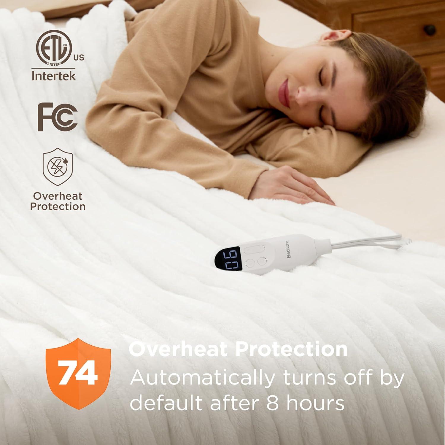 imageBedsure Heated Blanket Throw Flannel Sherpa Electric Blanket with Gingerbread Pattern for Grandma Heated Throw with 6 Heating Levels 4 Time Settings 3Hour AutoOff 50quotx60quot08 White