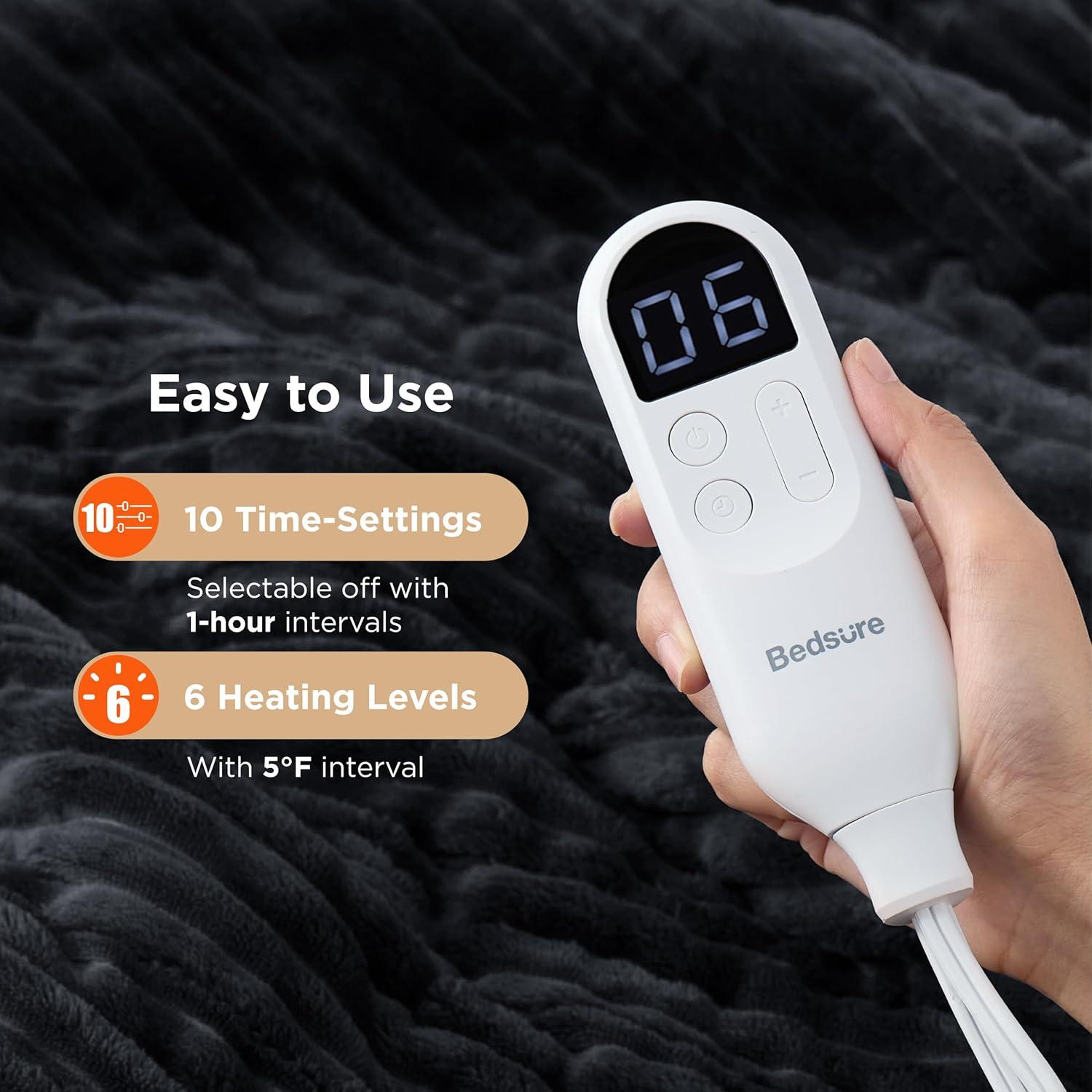 imageBedsure Heated Blanket Throw Flannel Sherpa Electric Blanket with Gingerbread Pattern for Grandma Heated Throw with 6 Heating Levels 4 Time Settings 3Hour AutoOff 50quotx60quot07 Black