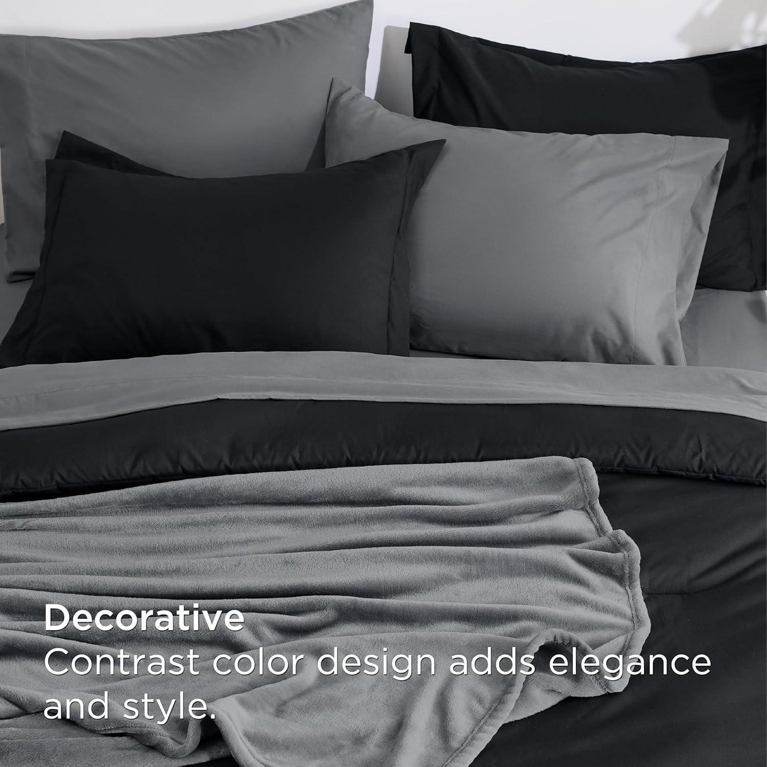 imageBedsure Queen Comforter Set Beige 8 Pieces Prewashed Queen Size Bed in a Bag with Soft Fleece Bed Blanket Down Alternative Bedding Set for All Seasons Sheets Pillowcases ampamp ShamsBlack