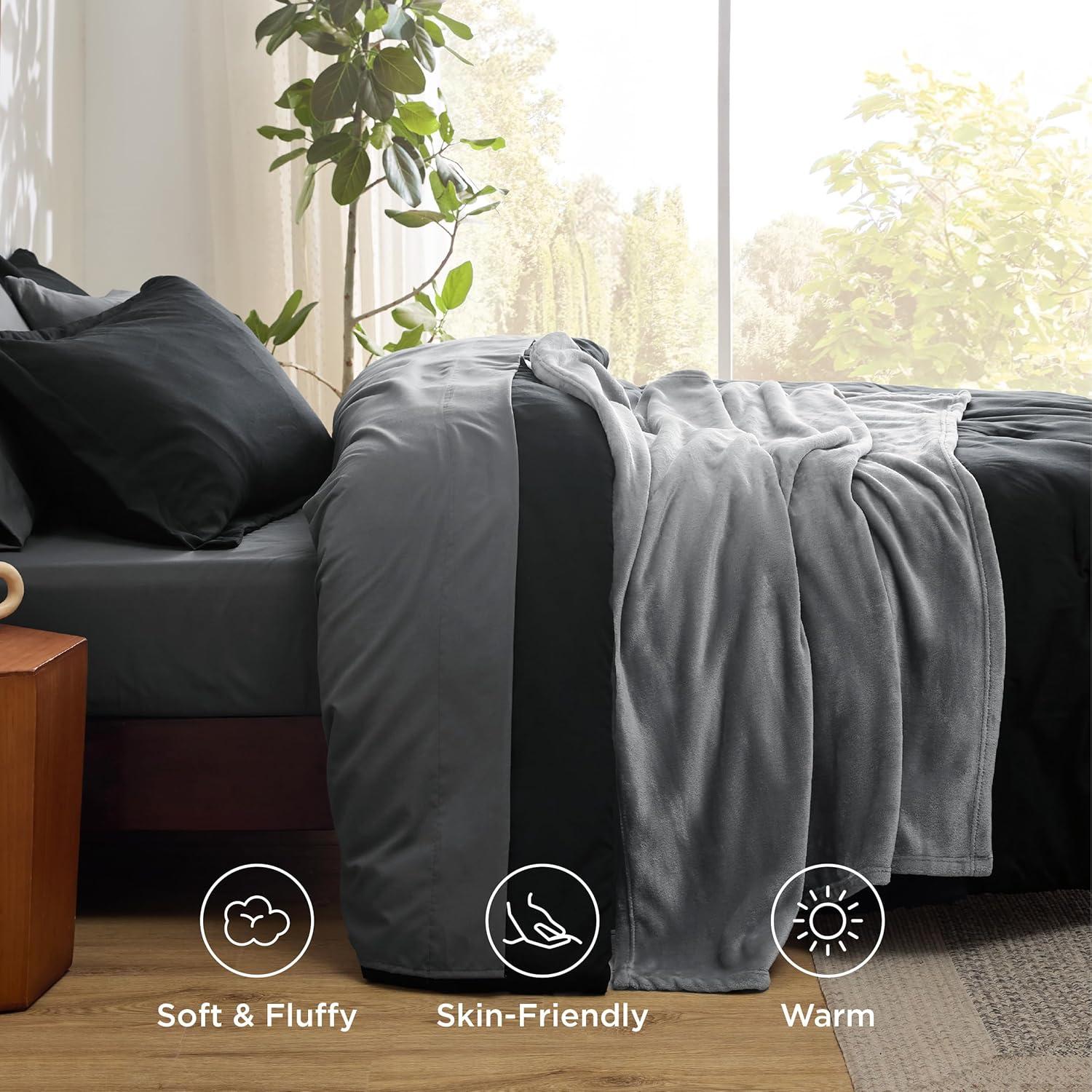 imageBedsure Queen Comforter Set Beige 8 Pieces Prewashed Queen Size Bed in a Bag with Soft Fleece Bed Blanket Down Alternative Bedding Set for All Seasons Sheets Pillowcases ampamp ShamsBlack