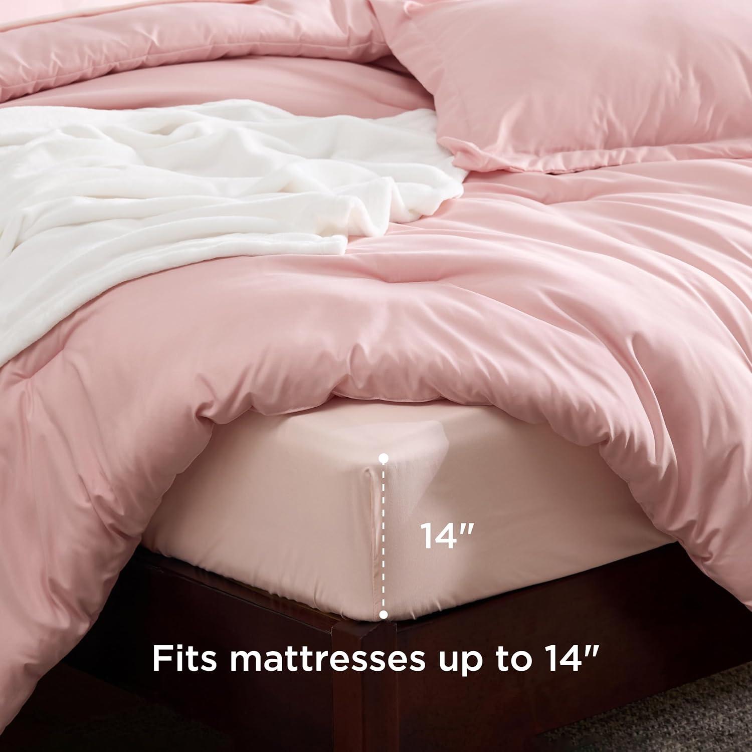 imageBedsure Queen Comforter Set Beige 8 Pieces Prewashed Queen Size Bed in a Bag with Soft Fleece Bed Blanket Down Alternative Bedding Set for All Seasons Sheets Pillowcases ampamp ShamsPink
