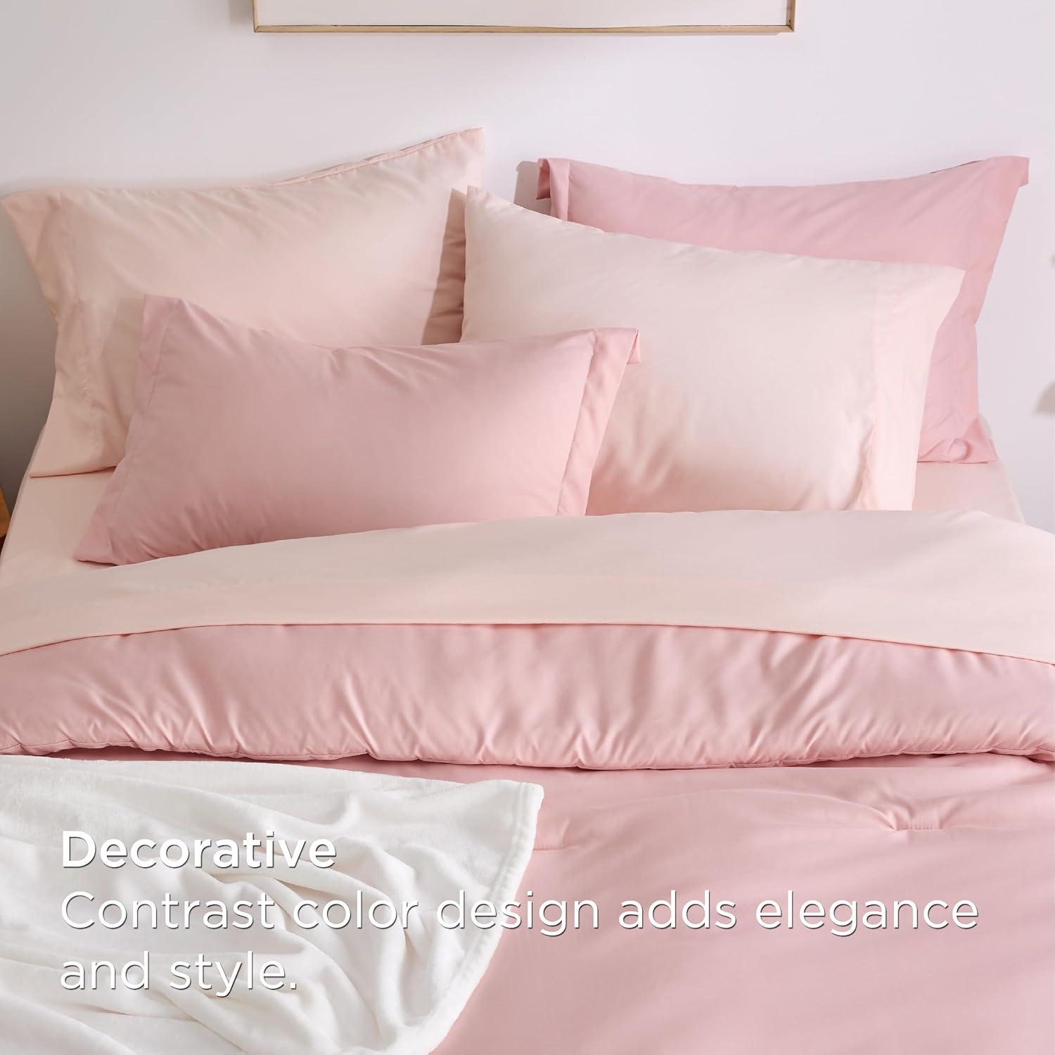 imageBedsure Queen Comforter Set Beige 8 Pieces Prewashed Queen Size Bed in a Bag with Soft Fleece Bed Blanket Down Alternative Bedding Set for All Seasons Sheets Pillowcases ampamp ShamsPink