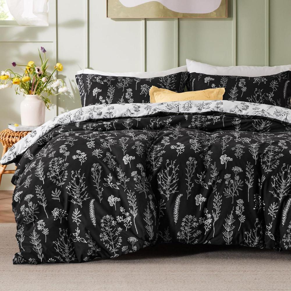 imageBedsure Duvet Cover Queen Size Reversible Terracotta Queen Duvet Cover Set with Zipper Closure 3 Pieces Floral Patterned Bedding Set with 8 Corner Ties and 2 Pillow Shams05 Black No Comforter