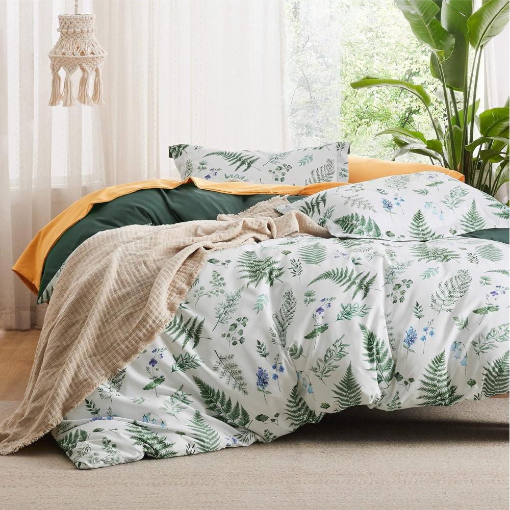 imageBedsure Duvet Cover Queen Size  Reversible Terracotta Queen Duvet Cover Set with Zipper Closure 3 Pieces Floral Patterned Bedding Set with 8 Corner Ties and 2 Pillow Shams06  Mallard Green No Comforter