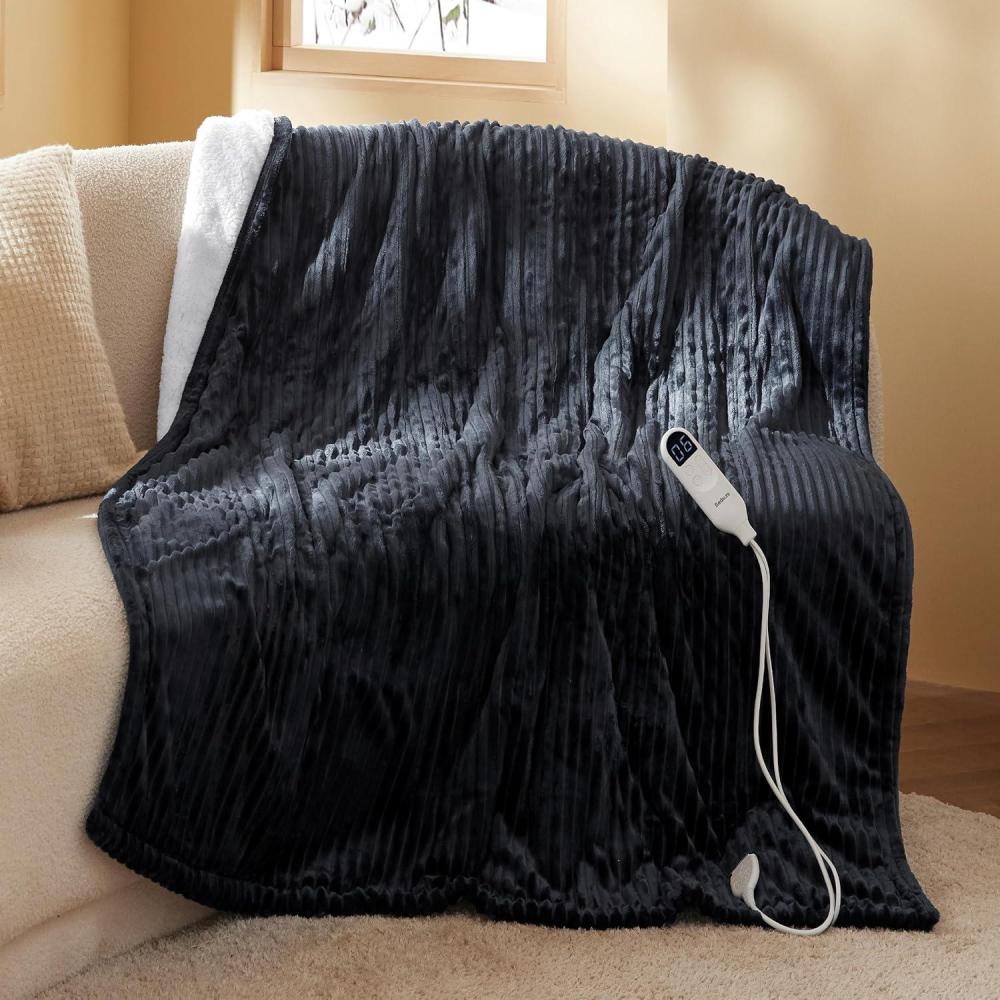 imageBedsure Heated Blanket Throw Flannel Sherpa Electric Blanket with Gingerbread Pattern for Grandma Heated Throw with 6 Heating Levels 4 Time Settings 3Hour AutoOff 50quotx60quot07 Black