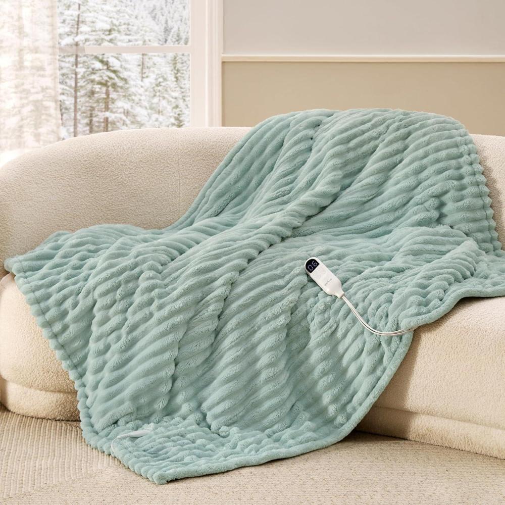 imageBedsure Heated Blanket Throw Flannel Sherpa Electric Blanket with Gingerbread Pattern for Grandma Heated Throw with 6 Heating Levels 4 Time Settings 3Hour AutoOff 50quotx60quot11 Emerald Green