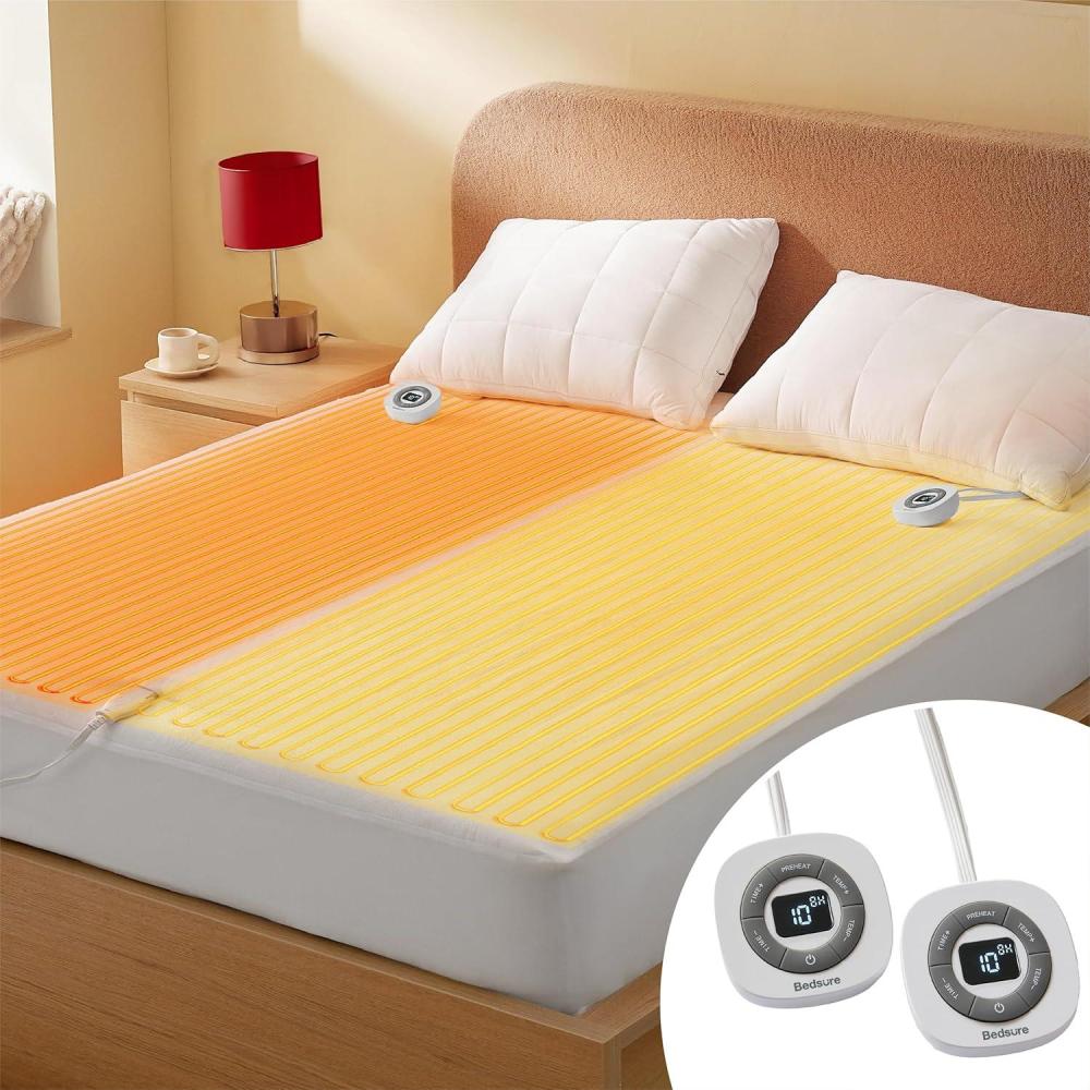 imageBedsure Heated Mattress Pad Queen Size Dual Controller Electric Mattress Pad Fast Heating Bed Warmer with Deep Pocket 10 Heat Settings ampamp 12 Hour Timer Auto Shut Off Queen 60quotx80quotKing